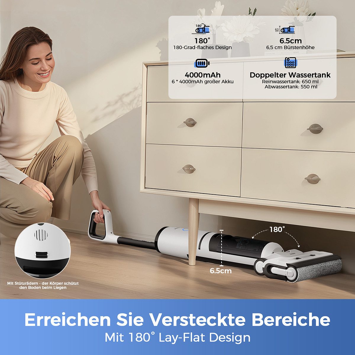 Redkey Nass-Trocken-Akkusauger 2025 Nass Trockensauger 30000Pa intelligent Selbstreinigung Trocknung, 170 W, LED-Digitalanzeige mit Sprachansage,umfangreichenZubehör