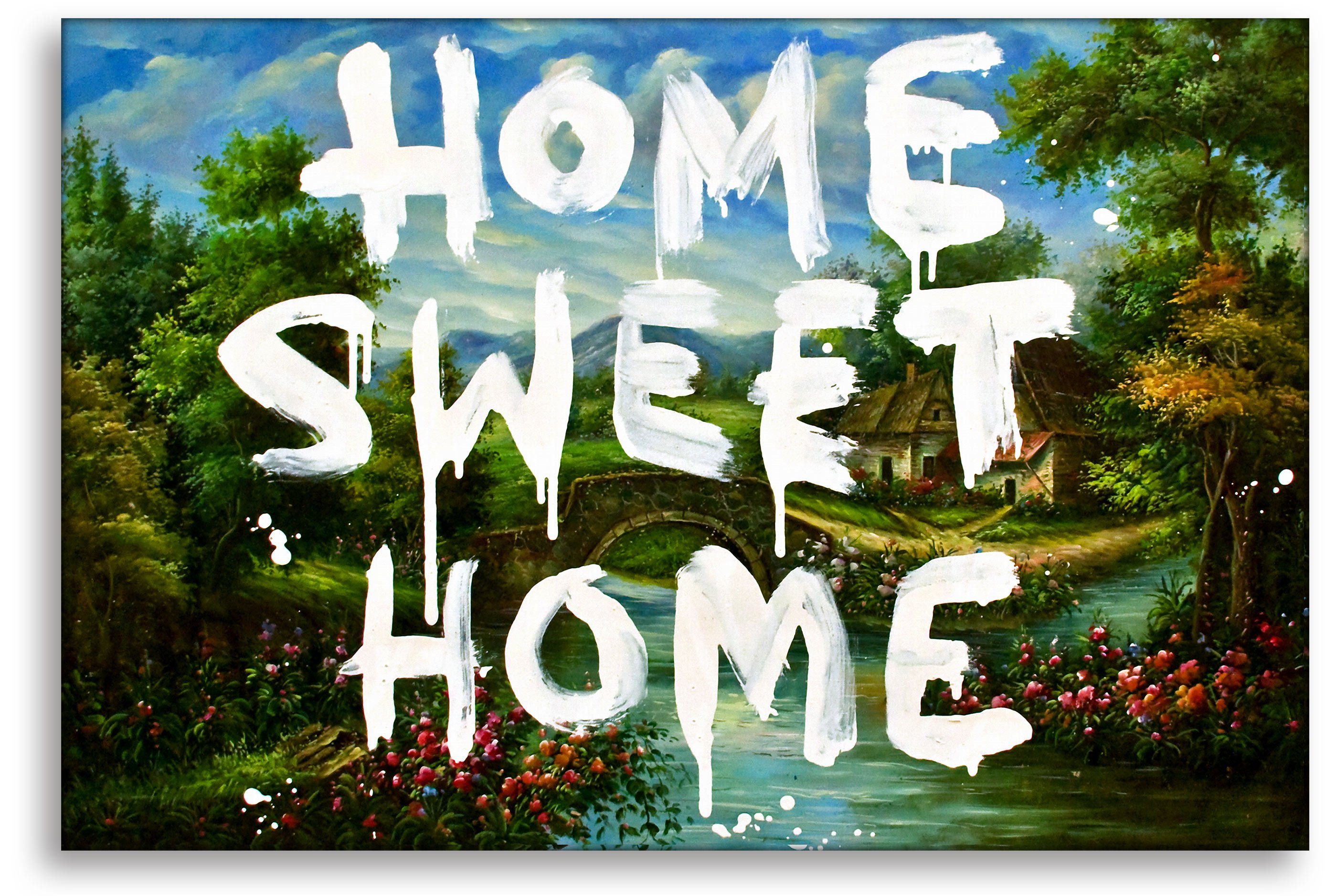 Leinwando Gemälde Banksy Home Sweet Home - Zuhause Graffiti Wandbild zum aufhängen