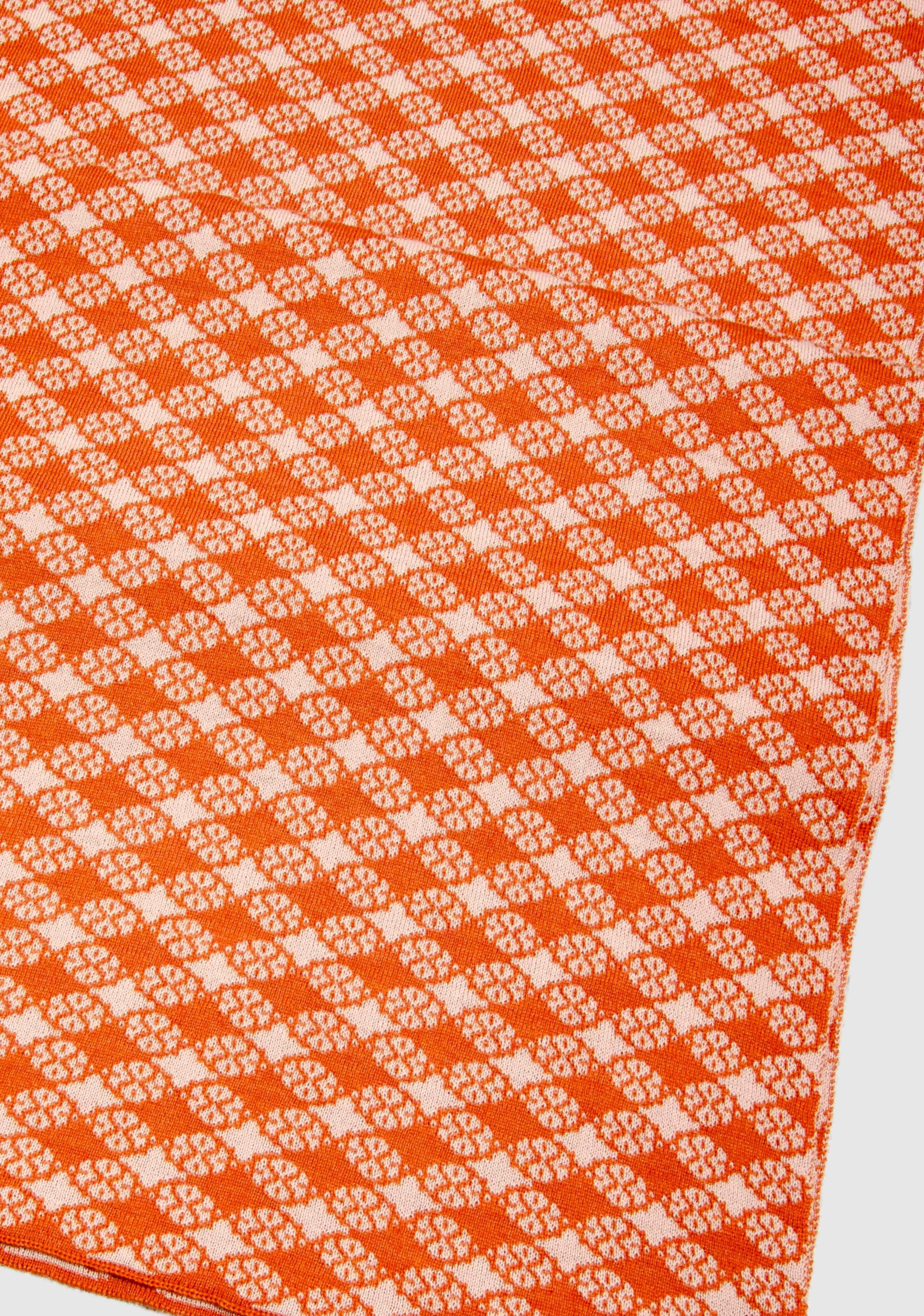 LANARTO slow extrasoft Wollschal fashion in Blütenkaro Schal orange_rosa Merino Farben 100% schönen