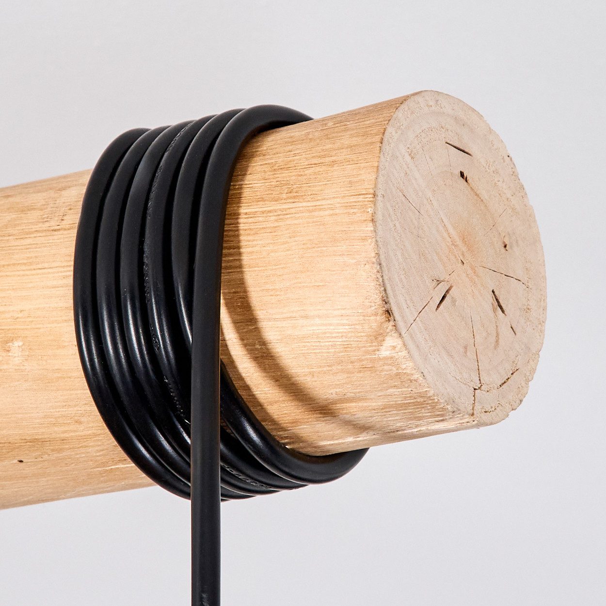 hofstein Hängeleuchte Hängelampe aus Metall/Holz/Glas in Schwarz/Natur/Blau/Grün/Kupfer/Klar, ohne Leuchtmittel, moderne Pendelleuchte im Boho/Retro-Design mit Holzstab, 3 x E27