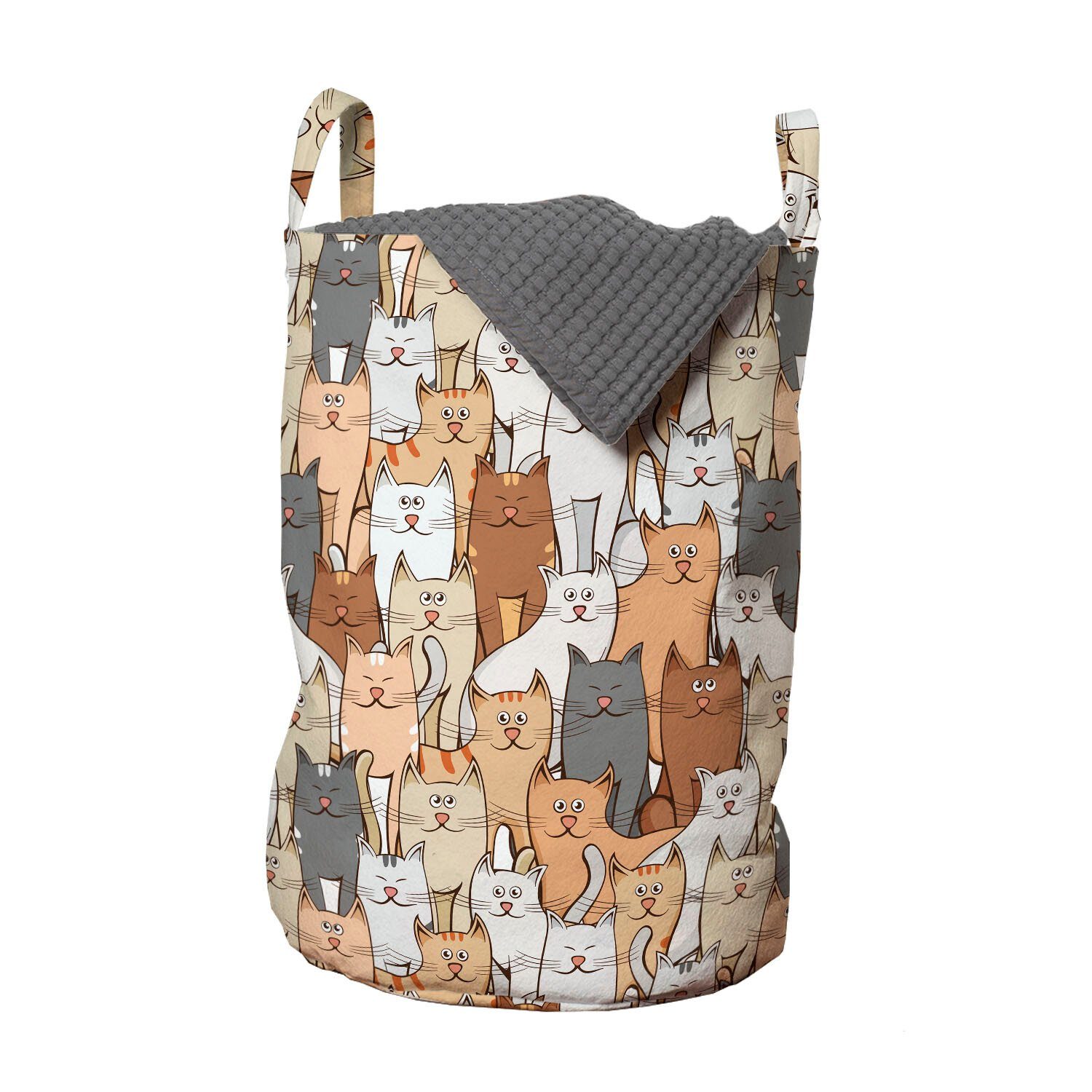 Abakuhaus Wäschesäckchen Wäschekorb mit Griffen Kordelzugverschluss für Waschsalons, Kätzchen Gruppe glückliche Katzen-Muster