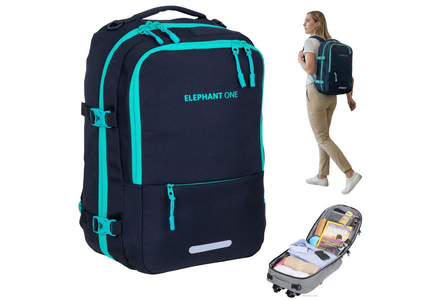 ELEPHANT Reiserucksack Handgepäck Fly Kabinen Daypack Herren Damen Laptopfach, Geheimfach Overnight Daypack Reise Flugzeug One ECO 13132 +Gurt
