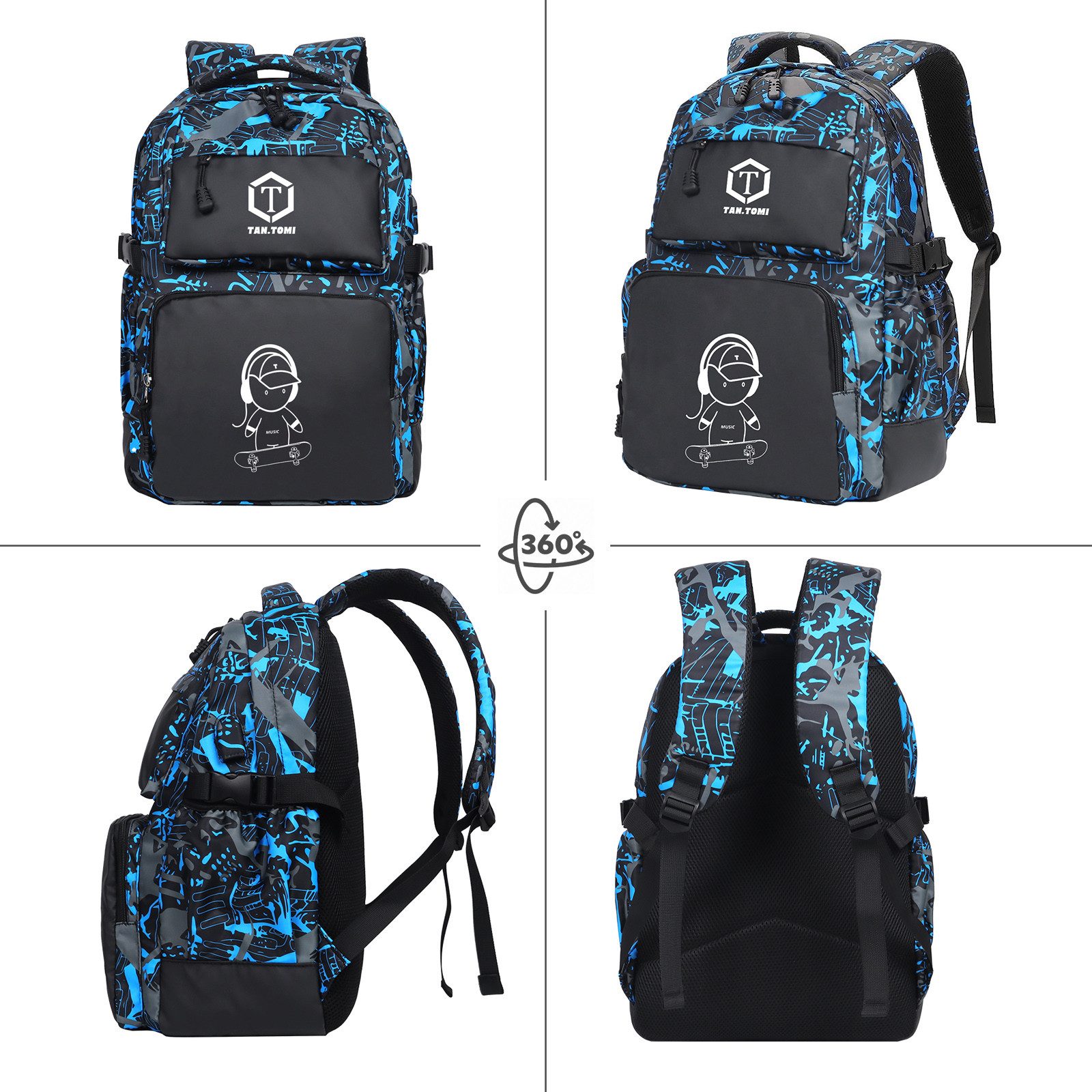 TAN.TOMI Schulrucksack Rucksack Jungen Schulrucksack Mädchen Teenager Jugendliche Daypacks, Kinder Reflektierender Schultasche Outdoor Camping Groß Schulranzen