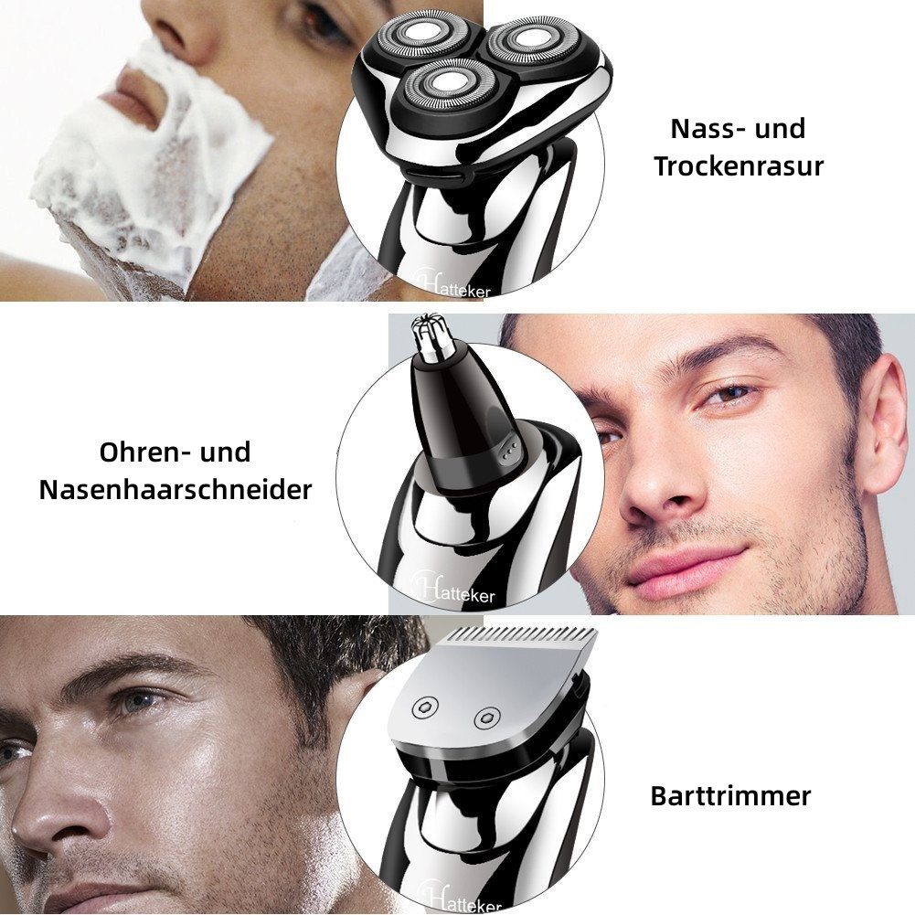 HATTEKER Elektrorasierer RSCW-9598A, Bartschneider, 3in1 Rasierer Wasserdicht