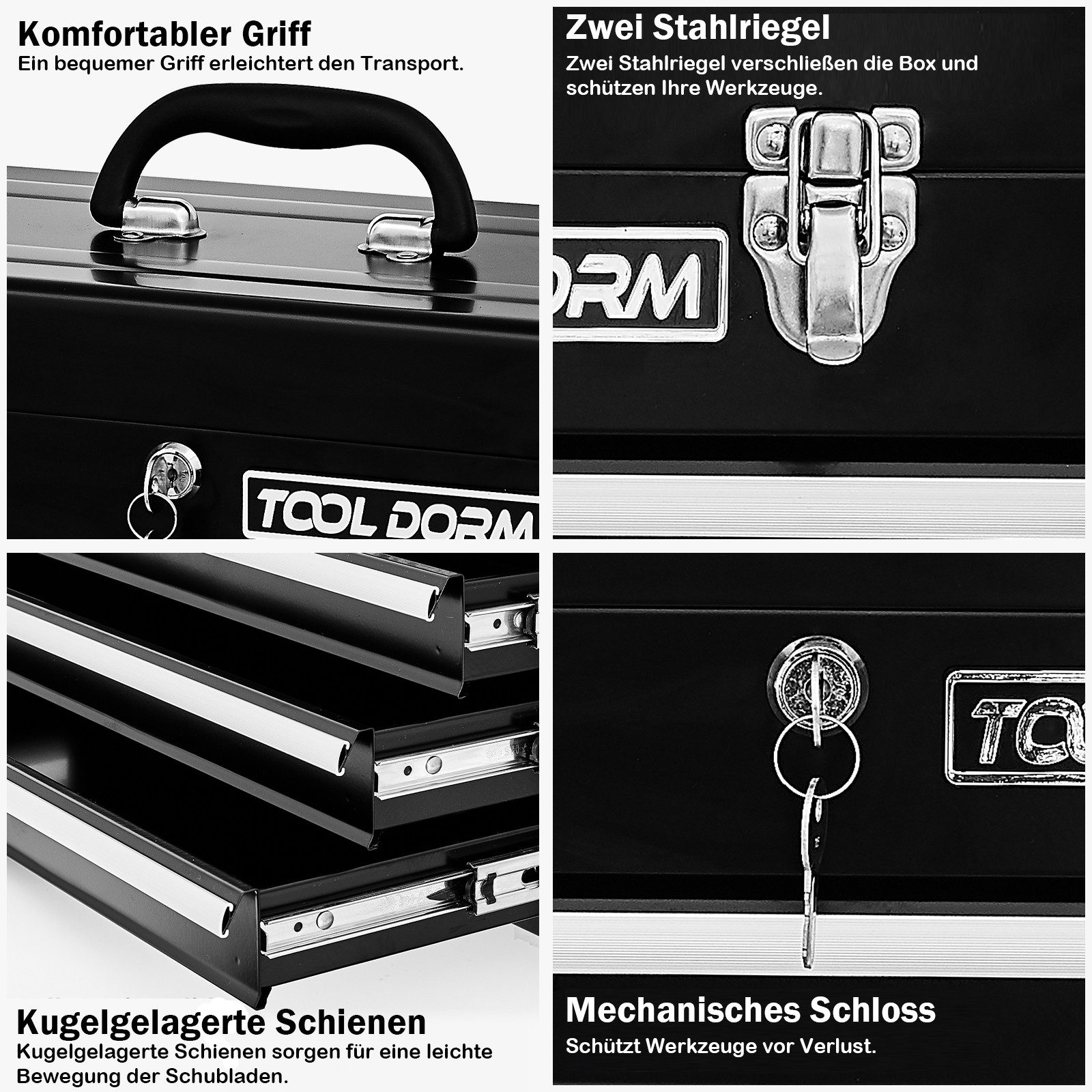 ANYSUN Werkzeugkoffer Werkzeugkasten aus Stahl mit Schubladen, 52 cm Metall Werkzeugkoffer (mit 3/4 Ebenen, Schloss & Matten), für Garage, Haus & Werkstatt