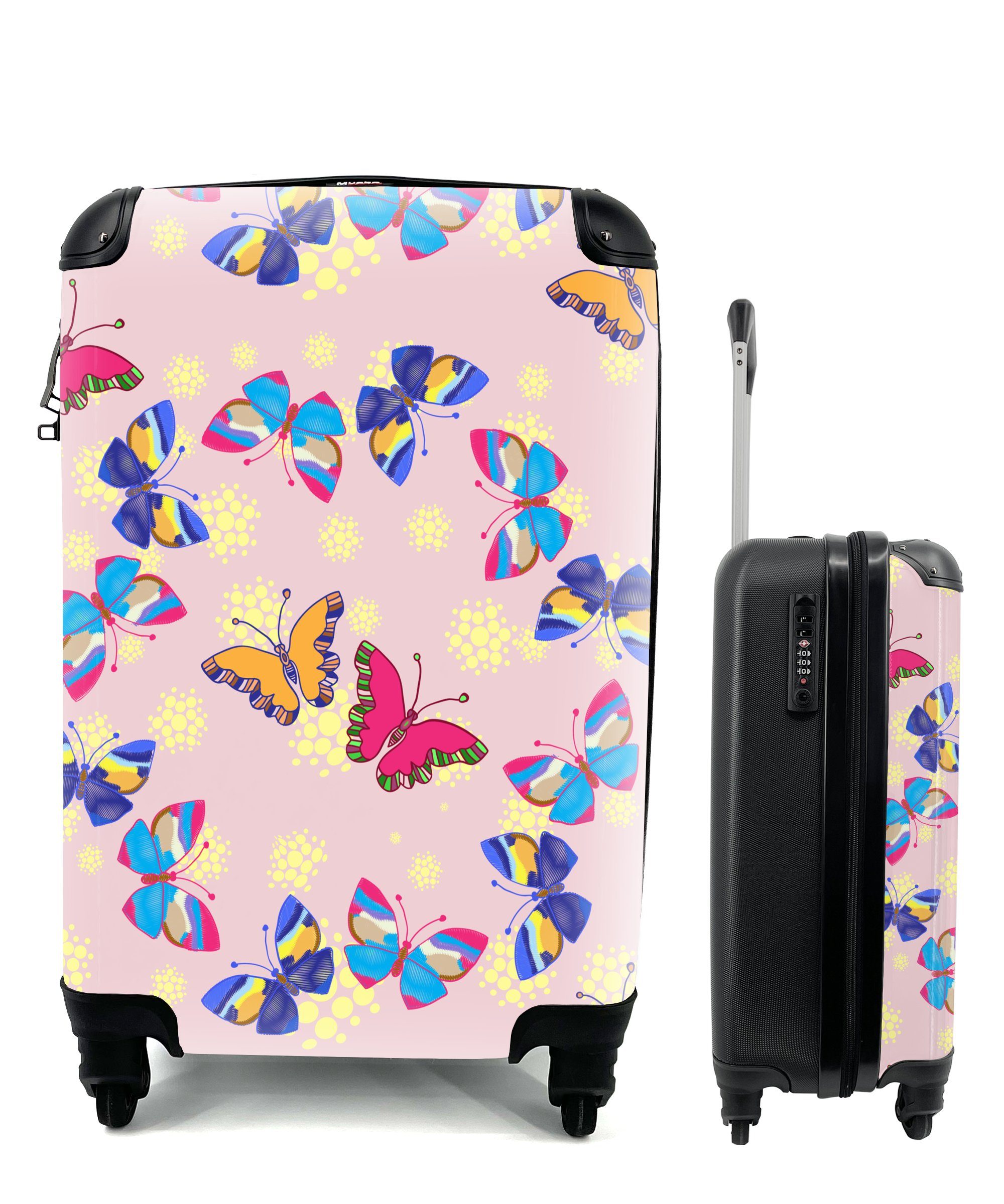 Handgepäck mit Schmetterling - Rollen, Handgepäckkoffer rollen, - - für Ferien, Trolley, - -, Kinder Reisekoffer Muster Mädchen MuchoWow 4 - Reisetasche Insekten Mädchen