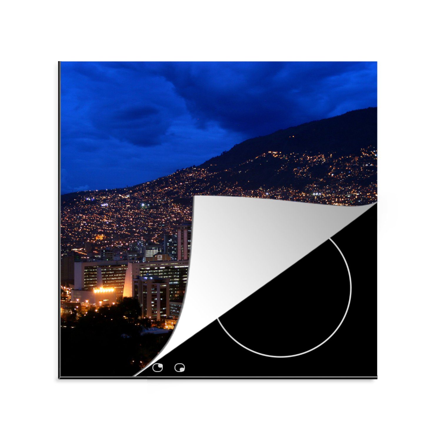 MuchoWow Herdblende-/Abdeckplatte Kolumbien - Skyline - Nacht, Vinyl, (1 tlg), 78x78 cm, Ceranfeldabdeckung, Arbeitsplatte für küche