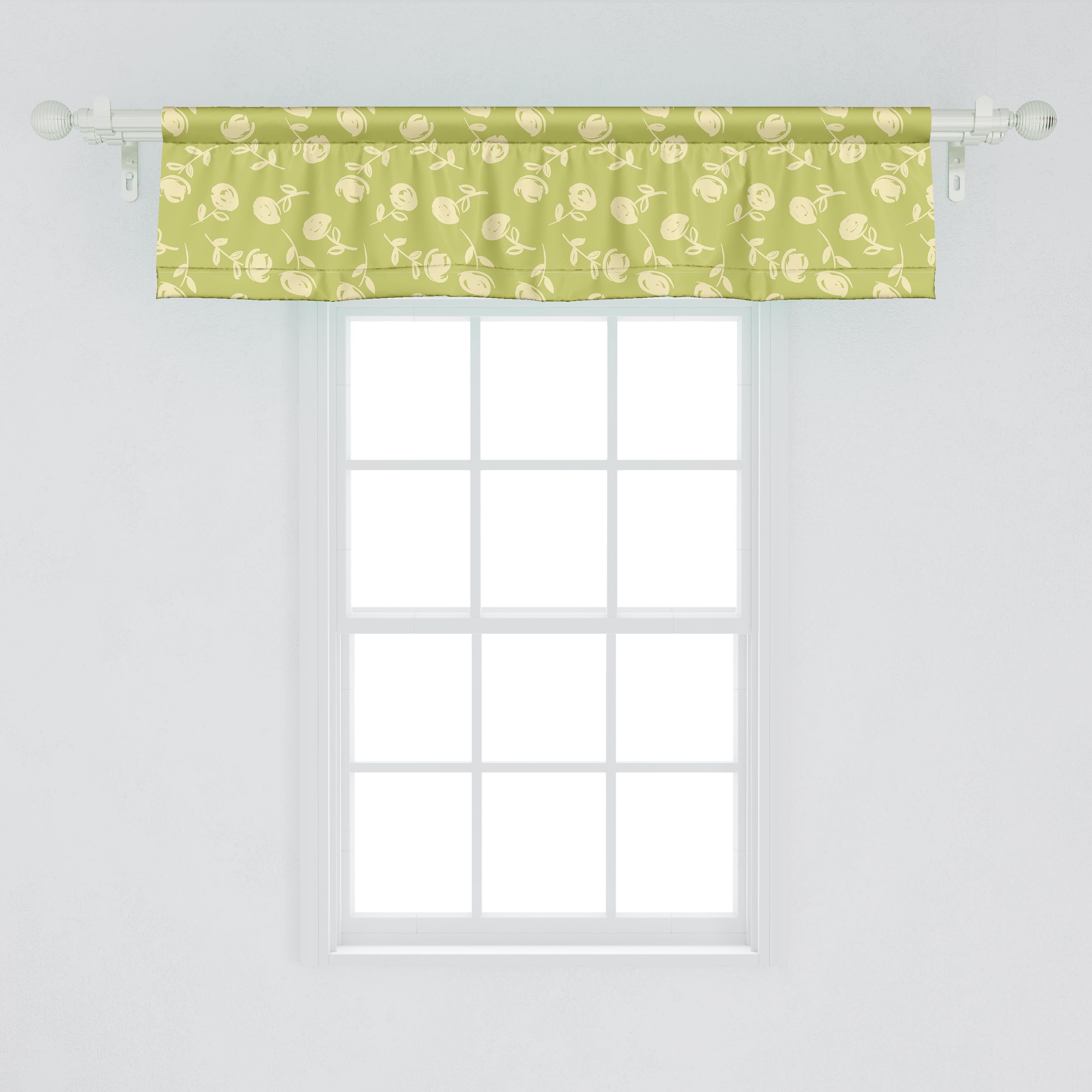 Scheibengardine Vorhang Volant für Küche romantische Handgemalte Rosen Stangentasche, mit Abakuhaus, Schlafzimmer Blumen Microfaser, Dekor