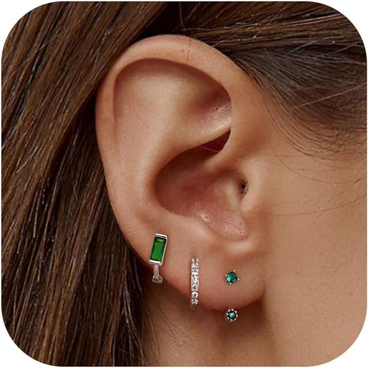 LuxusKollektion Schmuckset 3 Paar Ohrringe Silber 925 Set Damen Zirkonia Creolen Piercings