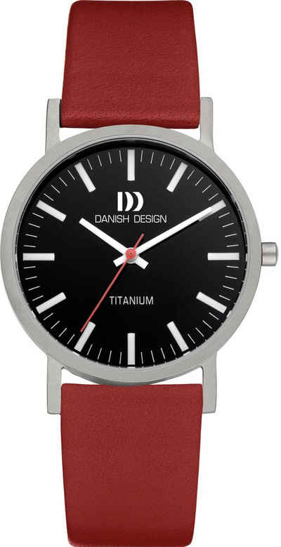 Danish Design Titanuhr Designuhr DD Rhine ⌀35mm Lederband, Roter Sekundenzeiger