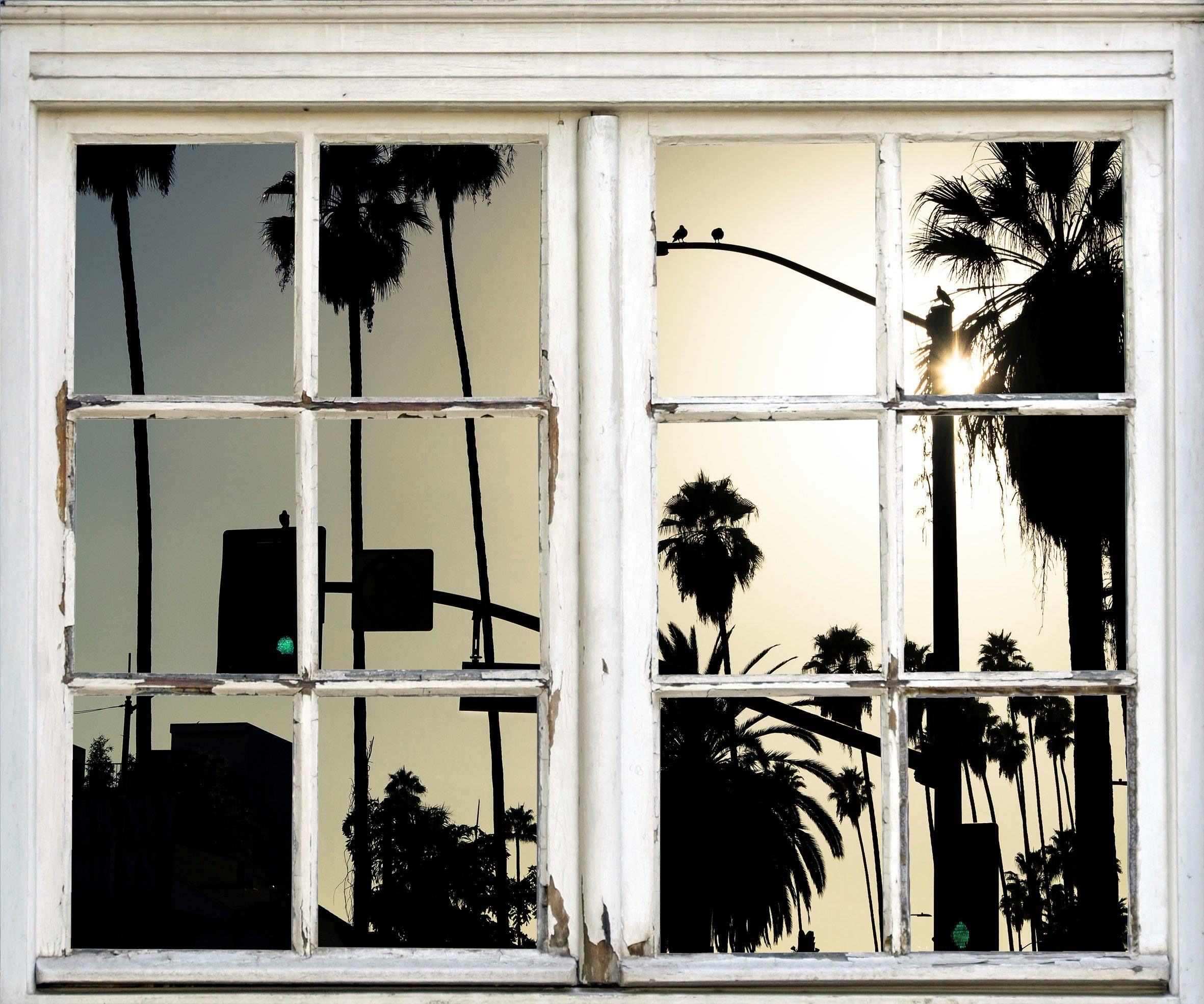 queence Wandsticker Ampeln und Palmen, Wandsticker, Wandbild, selbstklebend, 3D, Fenster