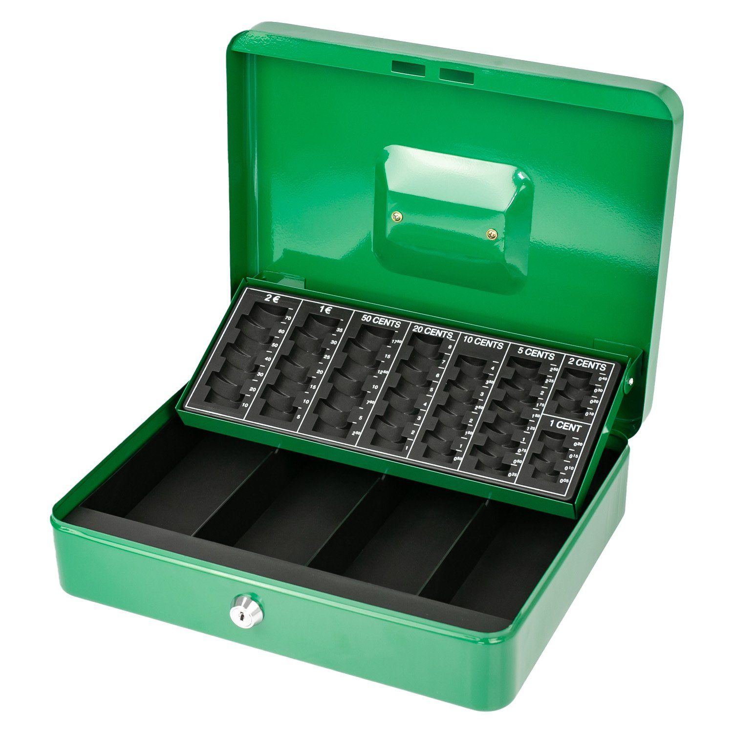 grün Abschließbare Bargeldkasse Schlüssel, HMF Geldkassette 30,5x24x8,5cm robuste Münzzählbrett Scheinfach, mit Geldbox mit und