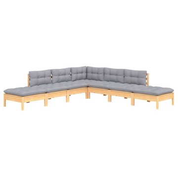 vidaXL Gartenlounge-Set 7-tlg. Garten-Lounge-Set mit Grauen Kissen Kiefernholz, (7-tlg)