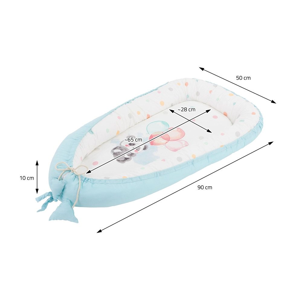 Joyz Babybett Baby Nestchen mit Muster aus Baumwolle waschbar bei 40 Grad, 1-tlg., Babynest Panda Hellblau 90x50cm Baumwolle zweiseitig antiallergisch