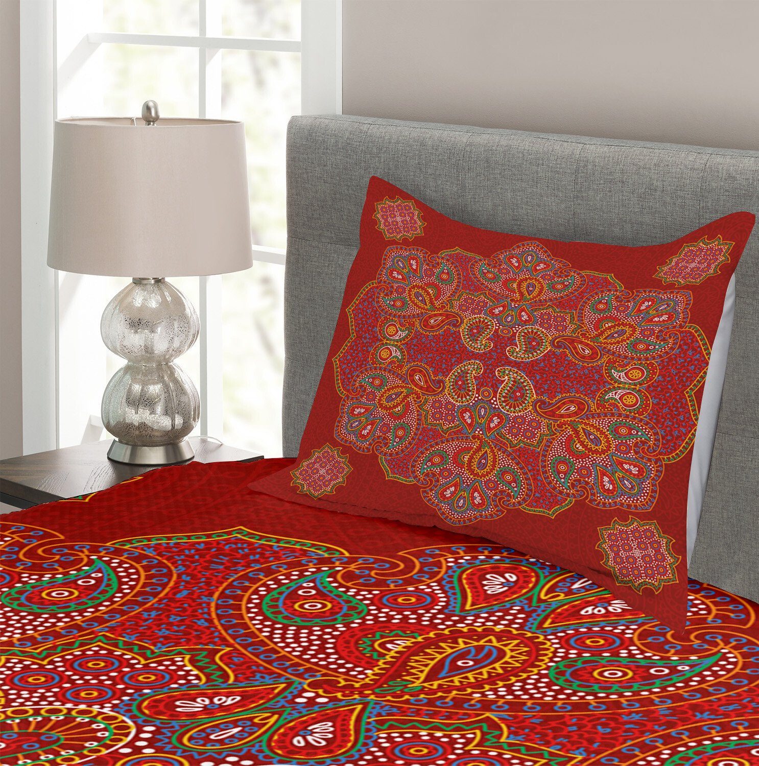 Kissenbezügen Mandala Waschbar, Persian Abakuhaus, Red mit Tagesdecke Paisley Set