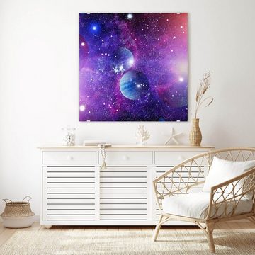 Primedeco Glasbild Wandbild Quadratisch Nebel und Galaxien mit Aufhängung, Weltall