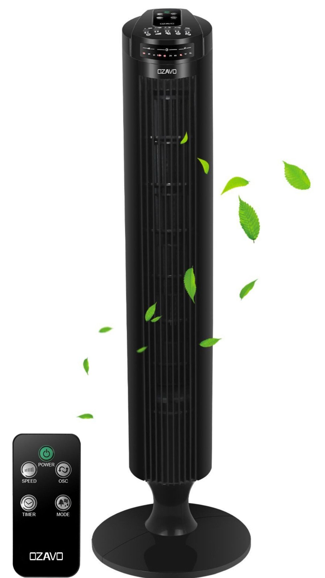 OZAVO Turmventilator OZ260 Leiser Ventilator 70° Oszillationmit mit Fernbedienung und timer, 3 Geschwindigkeiten,3 Modi,leise Standventilator 84cm