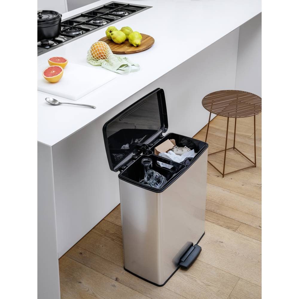 Curver Mülleimer DECO Bin SLIM DUO mit Pedal metallic 254619