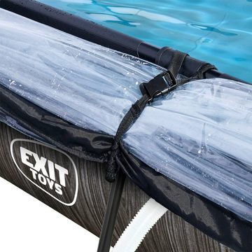 EXIT Framepool Black Wood Pool 300x200x65cm, mit Filterpumpe und Abdeckung - schwarz