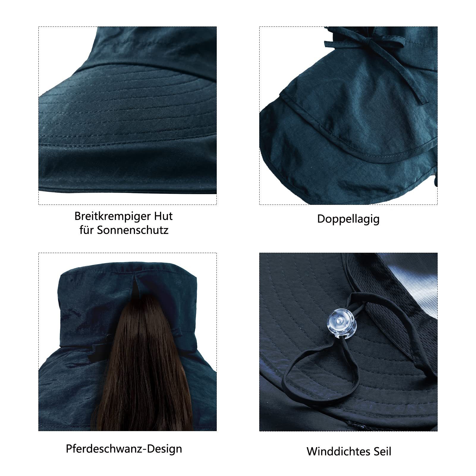 Coonoor Fischerhut Sonnenhut Damen UPF 50+ Outdoor UV Summer Cap mit Nackenschutz (1-St) Faltbarer Fischerhüte für Wandern Camping Reisen Angeln