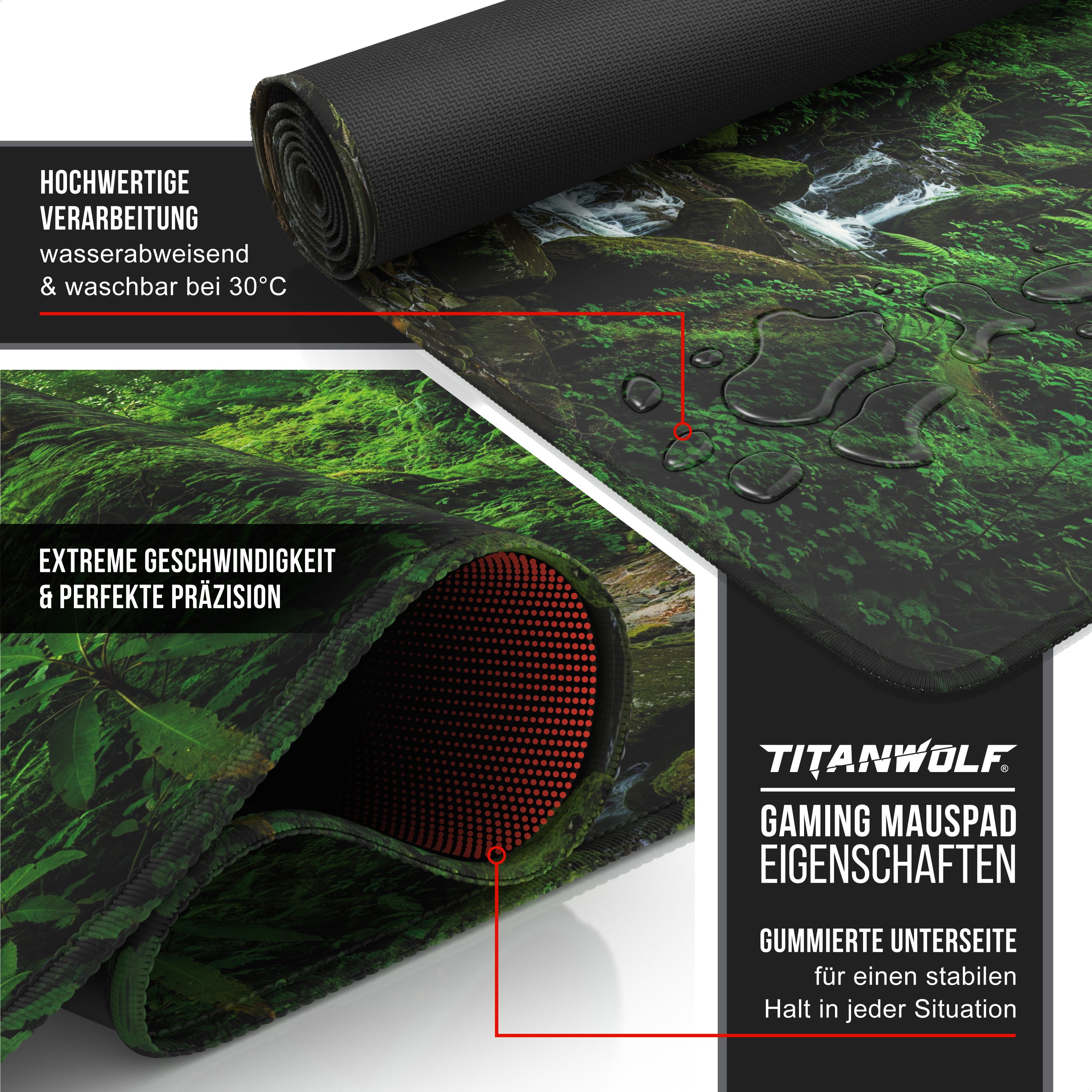 Titanwolf Gaming Mauspad XXL Mauspad 900x400, Wald-Motiv V3, Schreibtischunterlage (1-St), rutschfeste Rückseite, Geschwindigkeit & Präzision, wasserabweisend – Bild 3 von 5