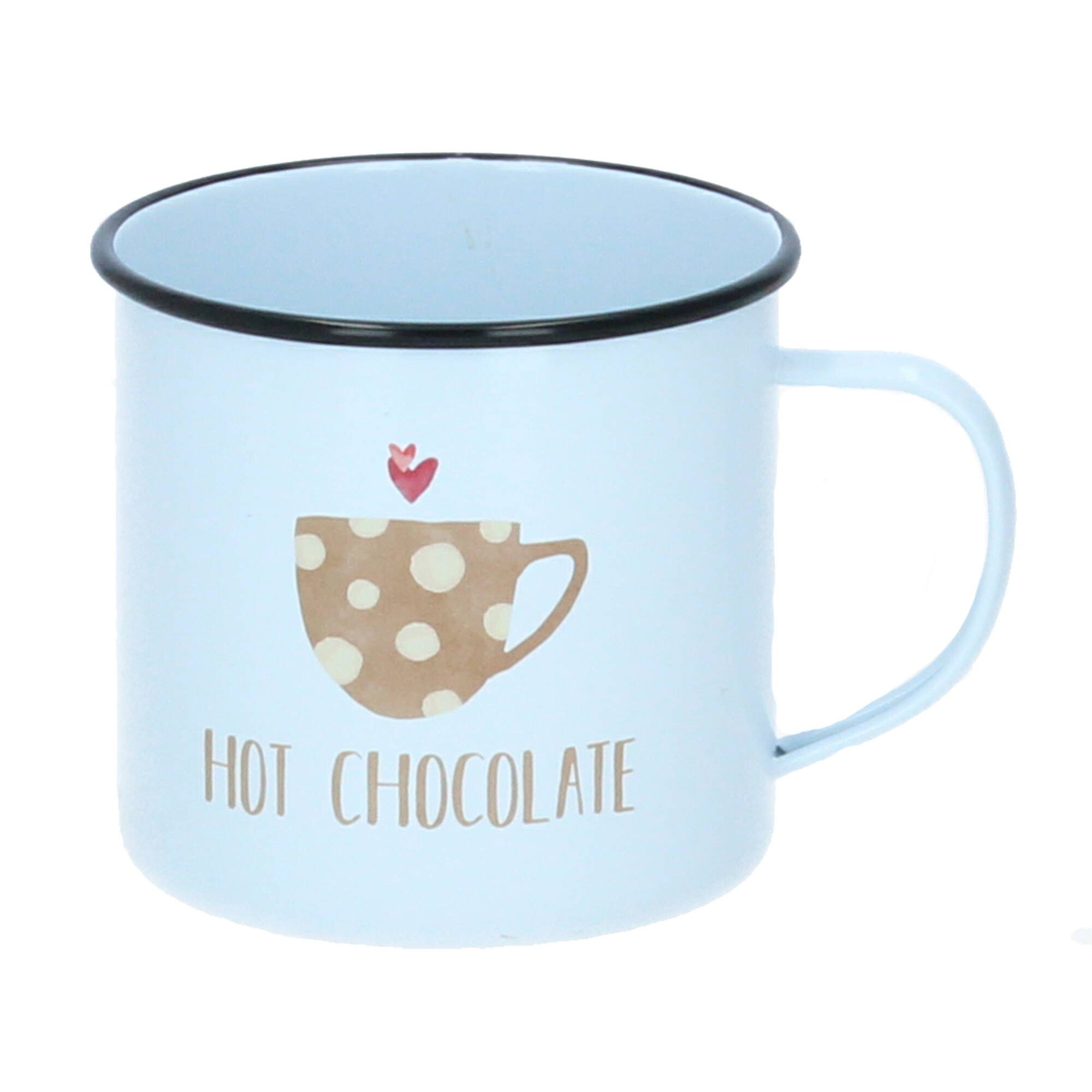 PPD Becher happy metal mug hot chocolate 400 ml weiß, Emaille