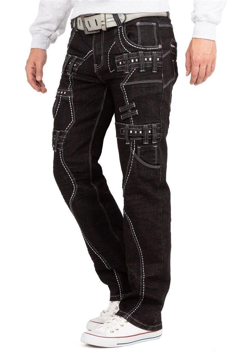 BA-KM8002 schwarz Gürtelschlaufen Nieten Hose Kosmo Lupo mit und Extravagante 5-Pocket-Jeans Herren