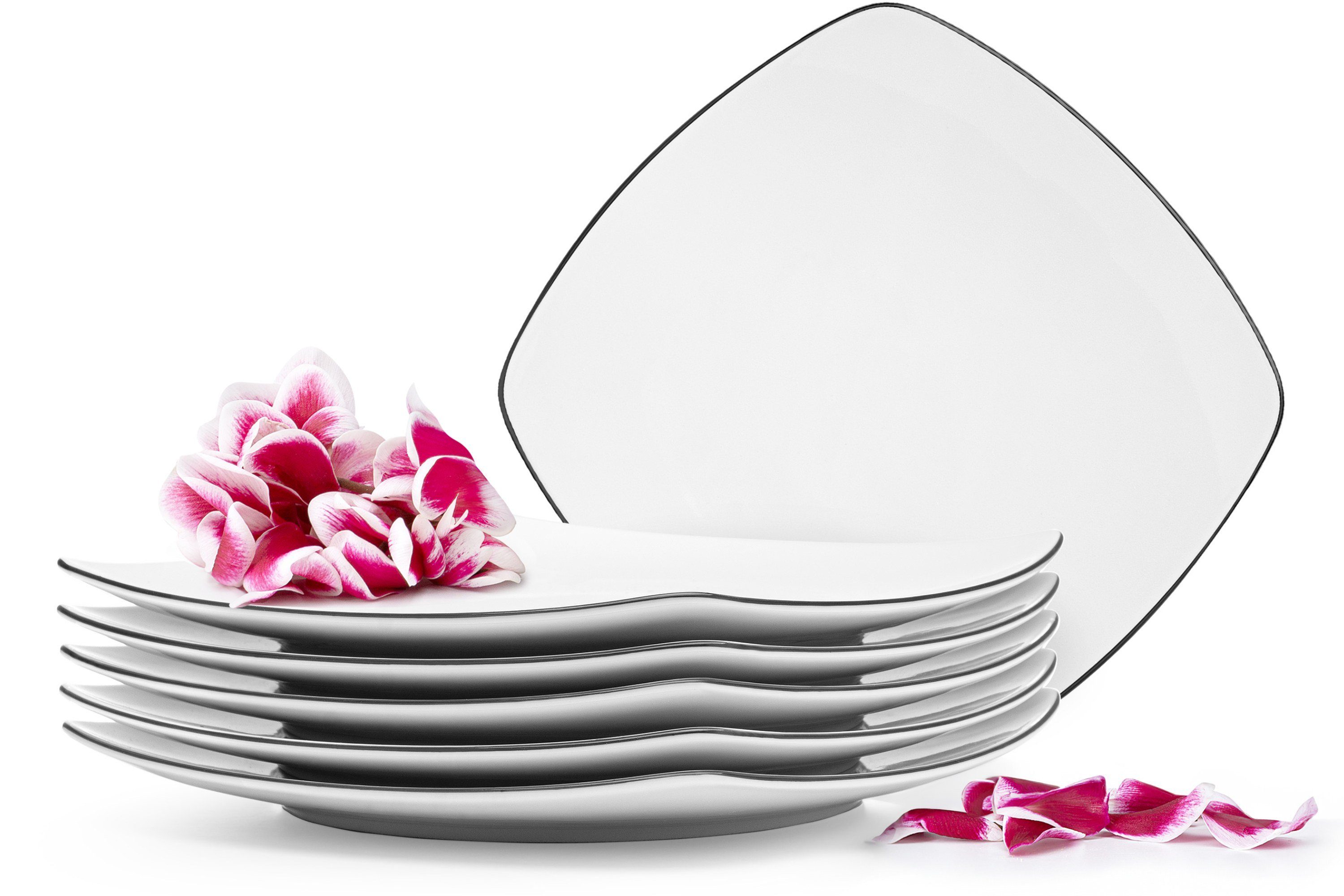 KONSIMO® Teller-Set CARLINA Speiseteller Geschirr-Set (6-tlg), 6 Personen, Porzellan, Spulmachinen- und Mikrowellengeeignet, quadratisch