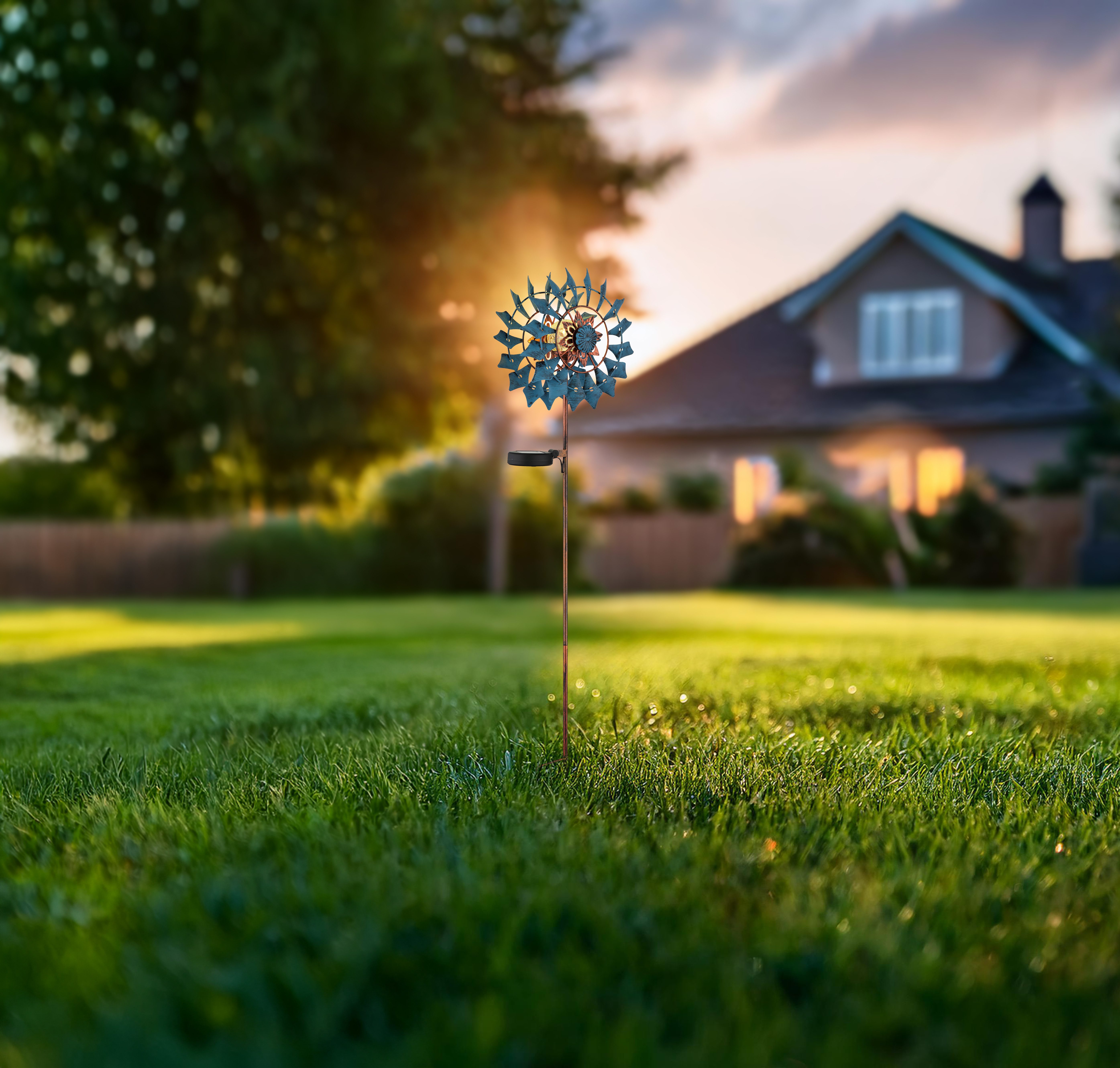 GLOBO LIGHTING LED Solarleuchte SOLARLEUCHTE METALL GOLDFARBEN PATINIERT, 1XLED, LED fest integriert, Warmweiß, Solar Garten Terrasse Außenbeleuchtung Dekoleuchten