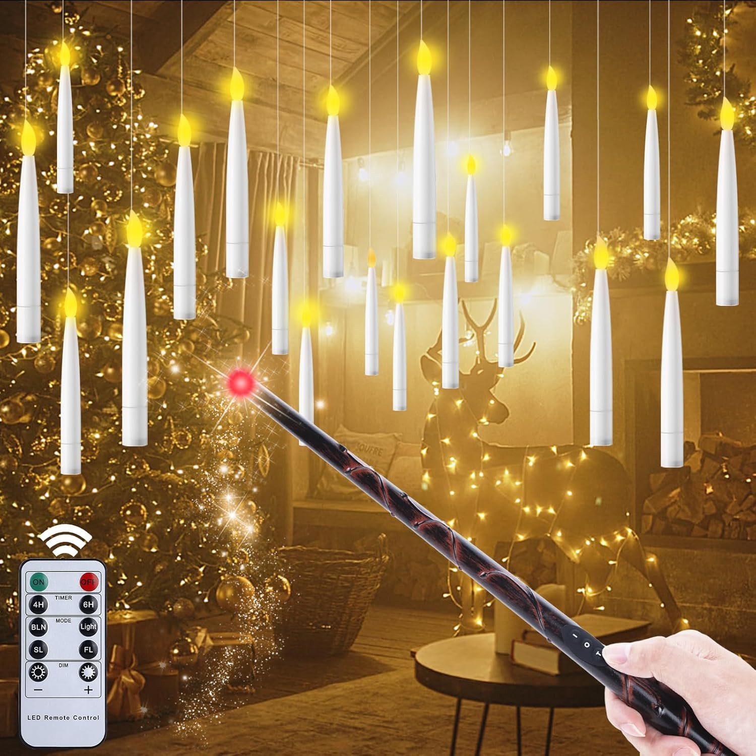 CAUTIOUS Schwebende LED Kerzen – 12er Set Mit Fernbedienung & Zauberstab – Fliegende Kerzen Für Halloween, Weihnachten & Deko