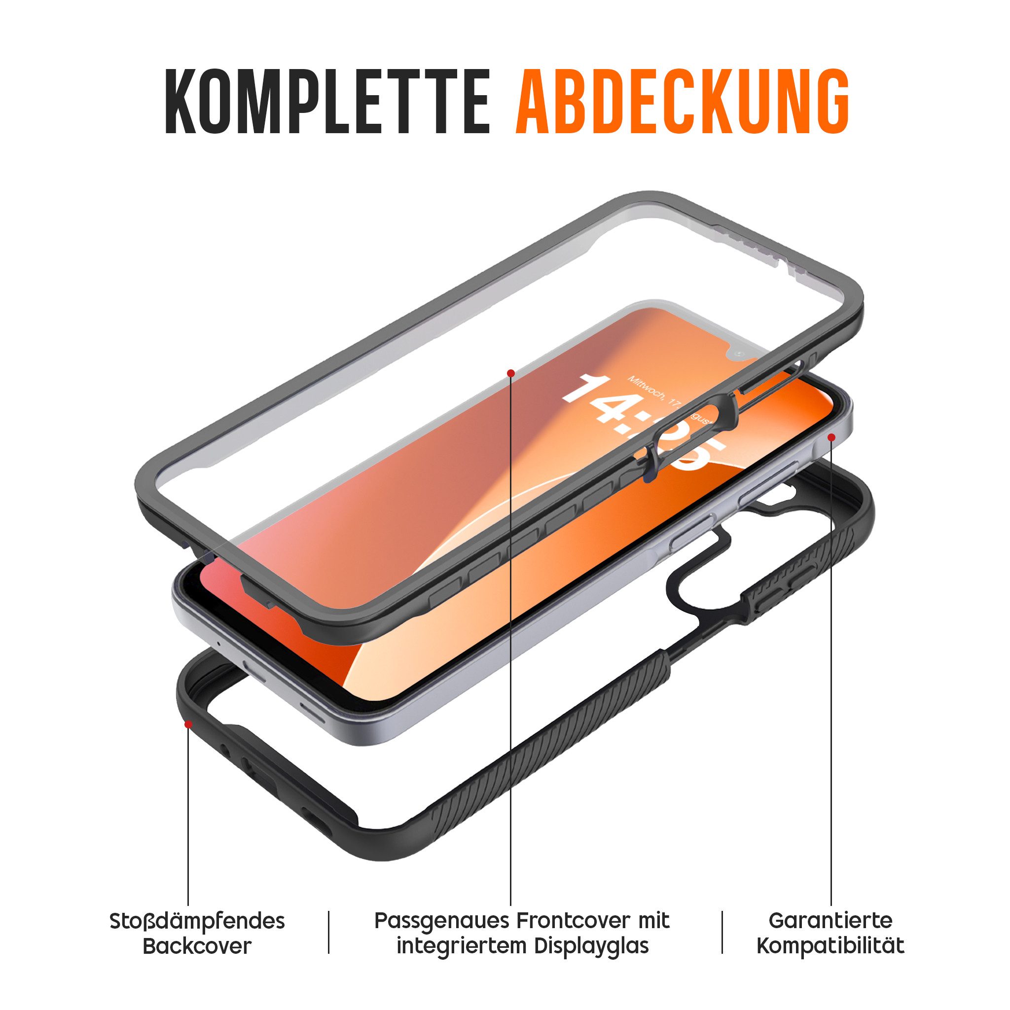 Tec-Expert Handyhülle 360 Grad Premium Hülle für Samsung Galaxy A16 / A16 5G 6.7 Zoll, 6.7", Rundum Schutz Cover Case Hülle Stoßdämpfung – Bild 3 von 5