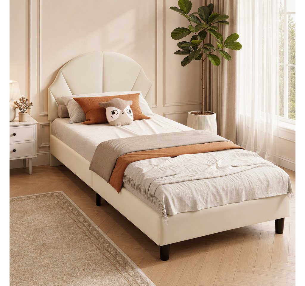 Simurq Einzelbett Kinderbett 90x200, Polsterbett, Samtbett, Jugendbett (1 tlg, ohne Matratze, Mit Lattenrost), Verstellbare Kopfteilhöhe, Komfortables Bettgestell, Modernes