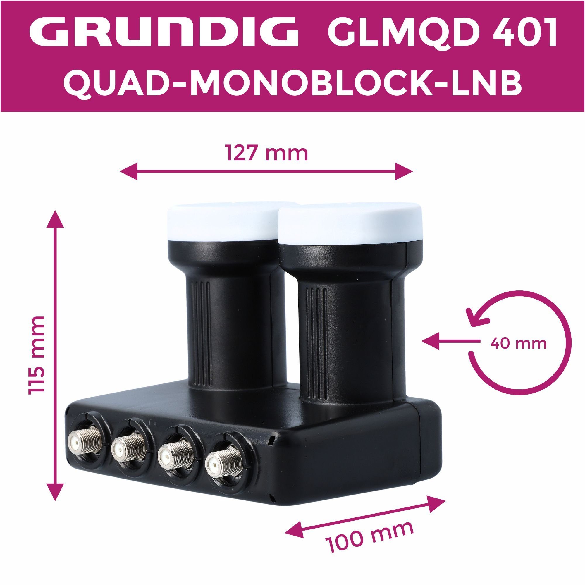 Aufdrehhilfe Monoblock-LNB 401 Teilnehmer - Quad Gummitülle) mit Satelliten Hotbird & (4 + Astra GLMQD GSS 2 Monoblock