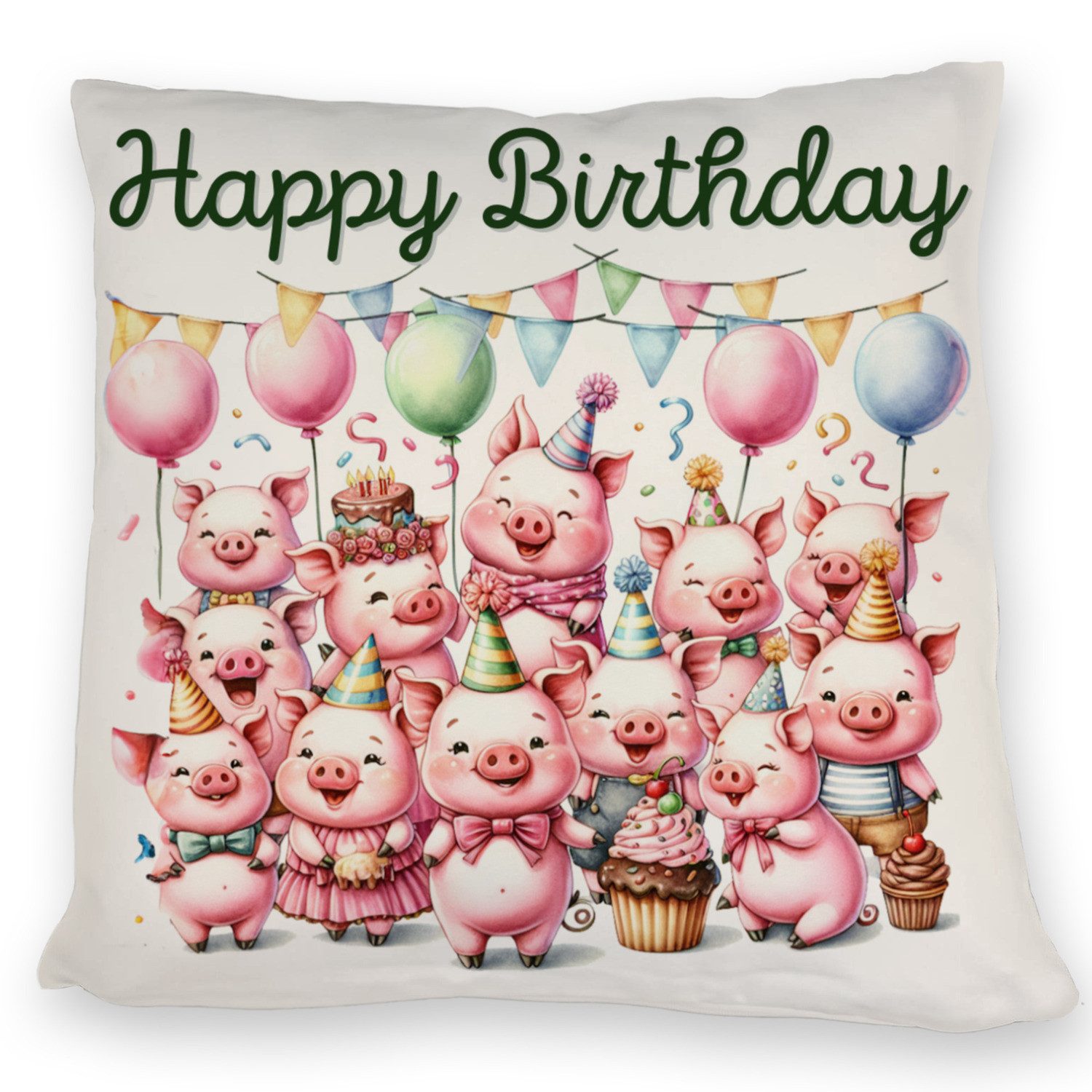 speecheese Dekokissen Schweine Party Kissen mit Spruch Happy Birthday