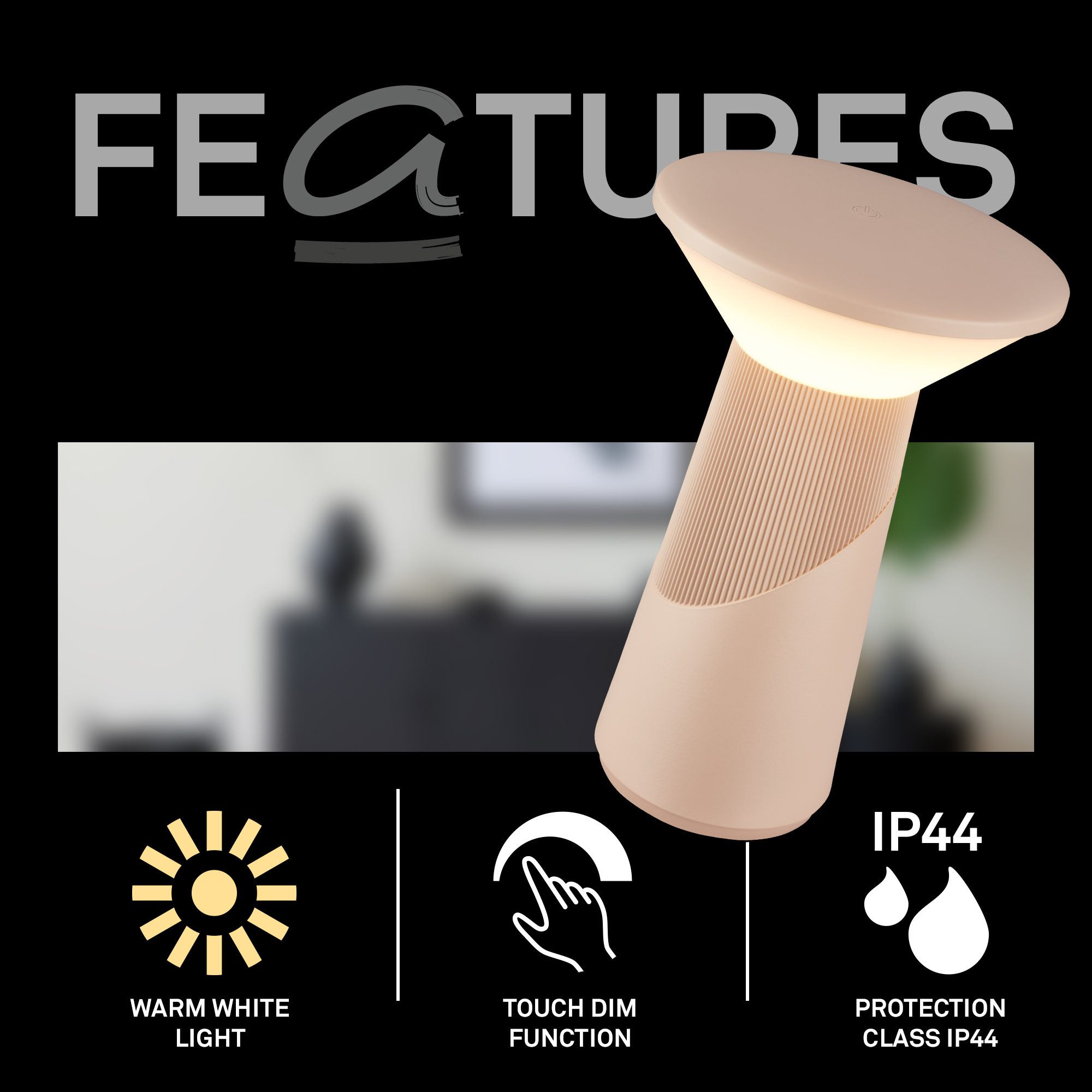 Briloner Leuchten LED Tischleuchte Tischlampe kabellos Akku USB-C Touch dimmbar Design Award, LED wechselbar, 2700K, 15x24 cm, Akku tauschbar, Indoor/Outdoor, Wohnzimmer, Balkon