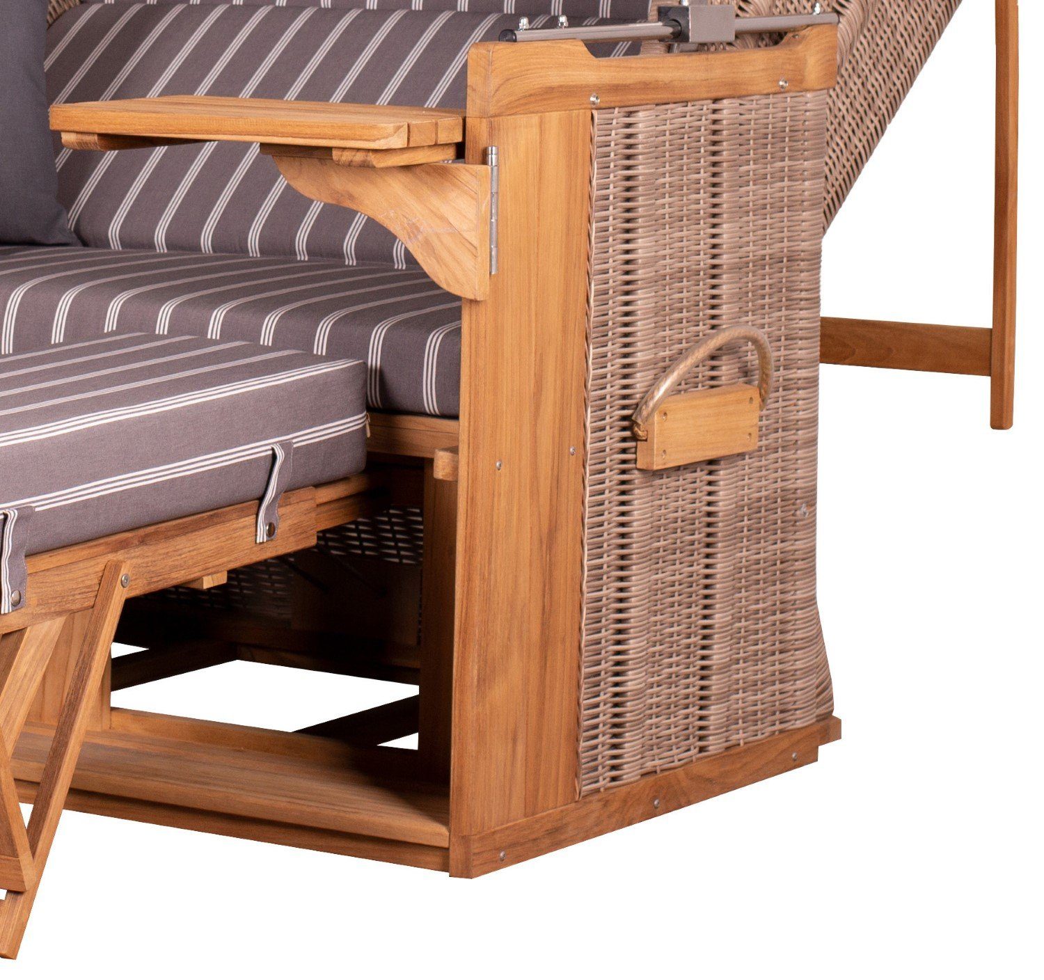 deVries PURE® Strandkorb Friesland Sylt XL - PE white kubu - Dessin 235, BxTxH: 135x90x165 cm, Volllieger, Nordsee-Strandkorb, Teakholz - PE-Markengeflecht - bequeme Polster - Schutzhaube