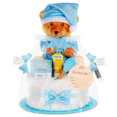 Timfanie Neugeborenen-Geschenkset Windeltorte, LiebhabBÄR, blau, 0-8 Monate (rosa, 28-tlg., mit Grußkarte) Einzelanfertigung