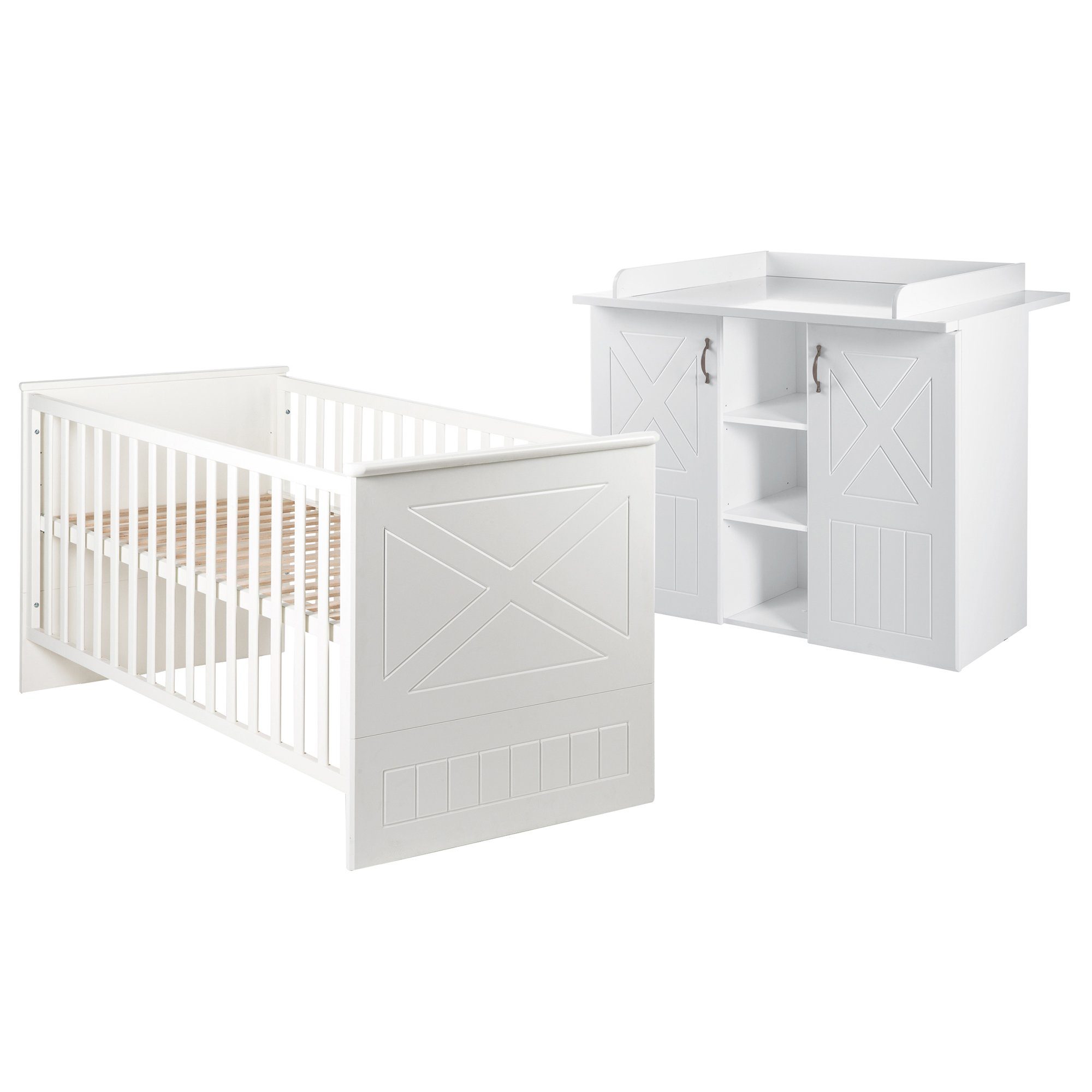 roba® Babyzimmer-Komplettset Constantin, Gitterbett & Wickelkommode - Holz weiß
