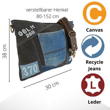 Sunsa Umhängetasche Crossbody Tasche aus Recycelte Jeans und schwarze Canvas. Umhängetasche in Vintage Still aus Used Jeans Hose, Vintage Retro Still