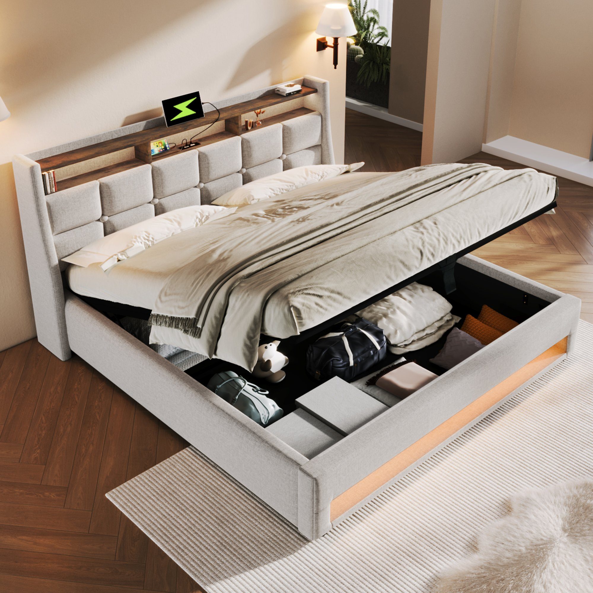 REDOM Polsterbett (LED Doppelbett Jugendbett mit günstig online kaufen