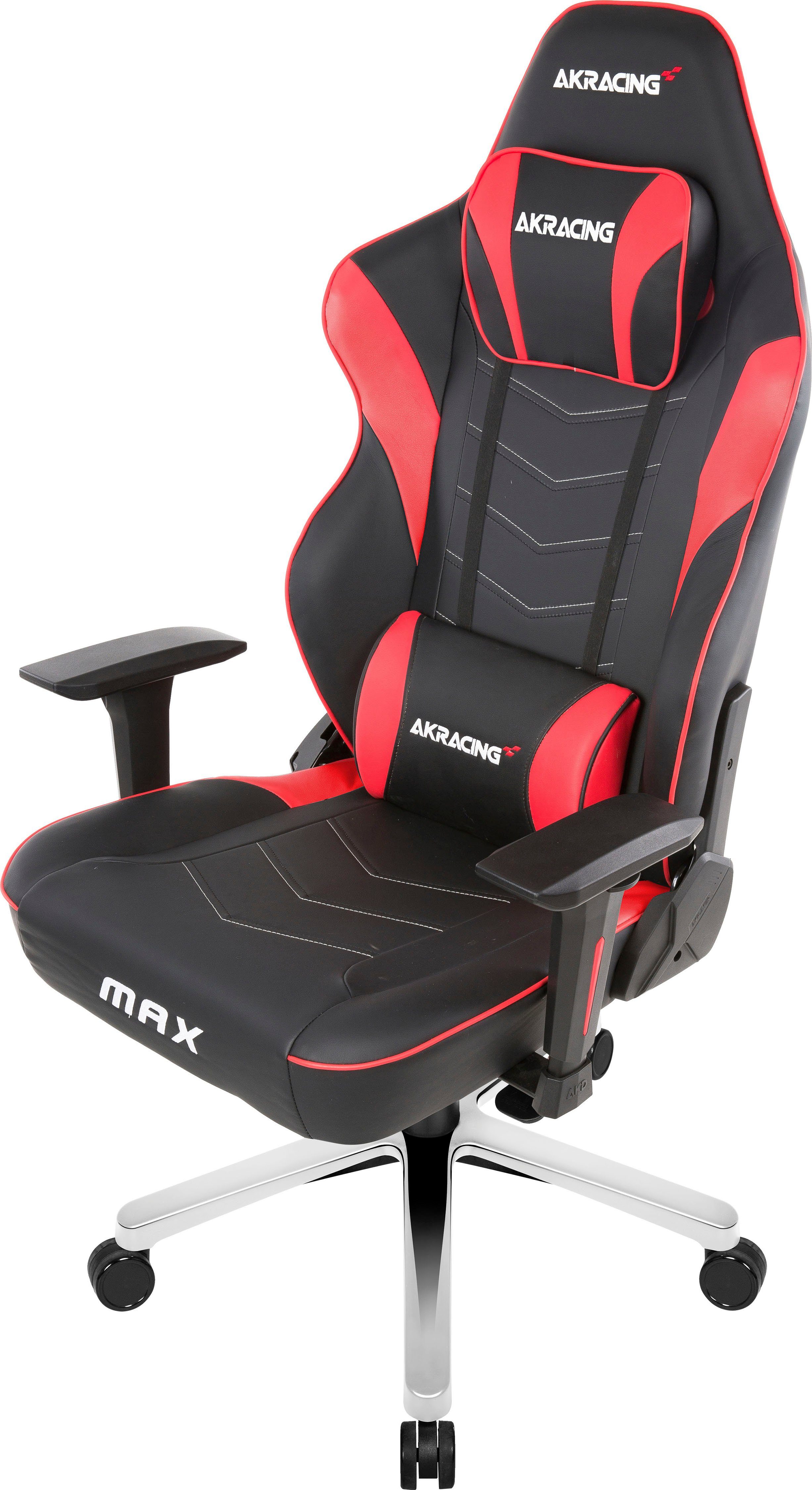 AKRacing Gaming-Stuhl "AKRACING Master Max" große schwere für Bürostuhl höhenverstellbar und Personen rot Kunstleder, ergonomisch, hochwertiges