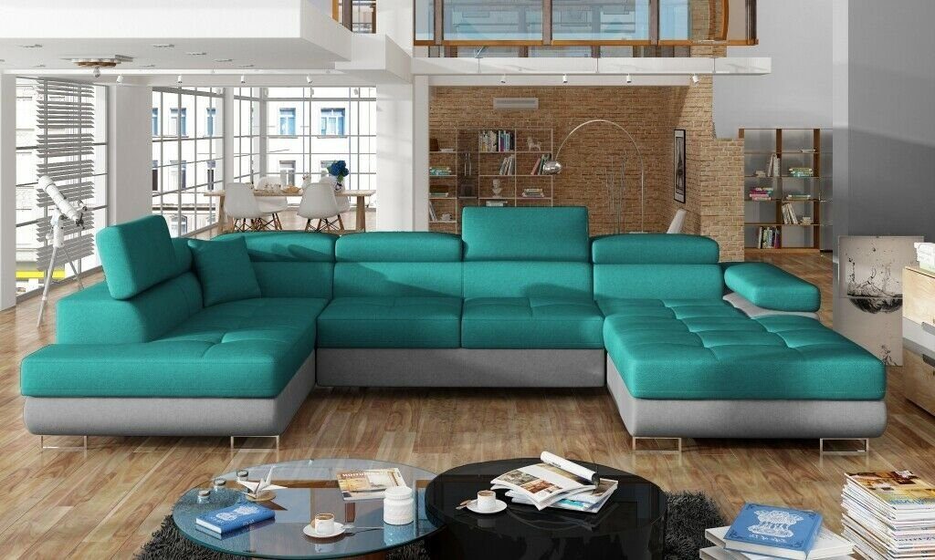 Modern Blau/Grau JVmoebel Stoff Ecksofa Wohnlandschaft Sofa Modern Design Couch U-Form Ecksofa,
