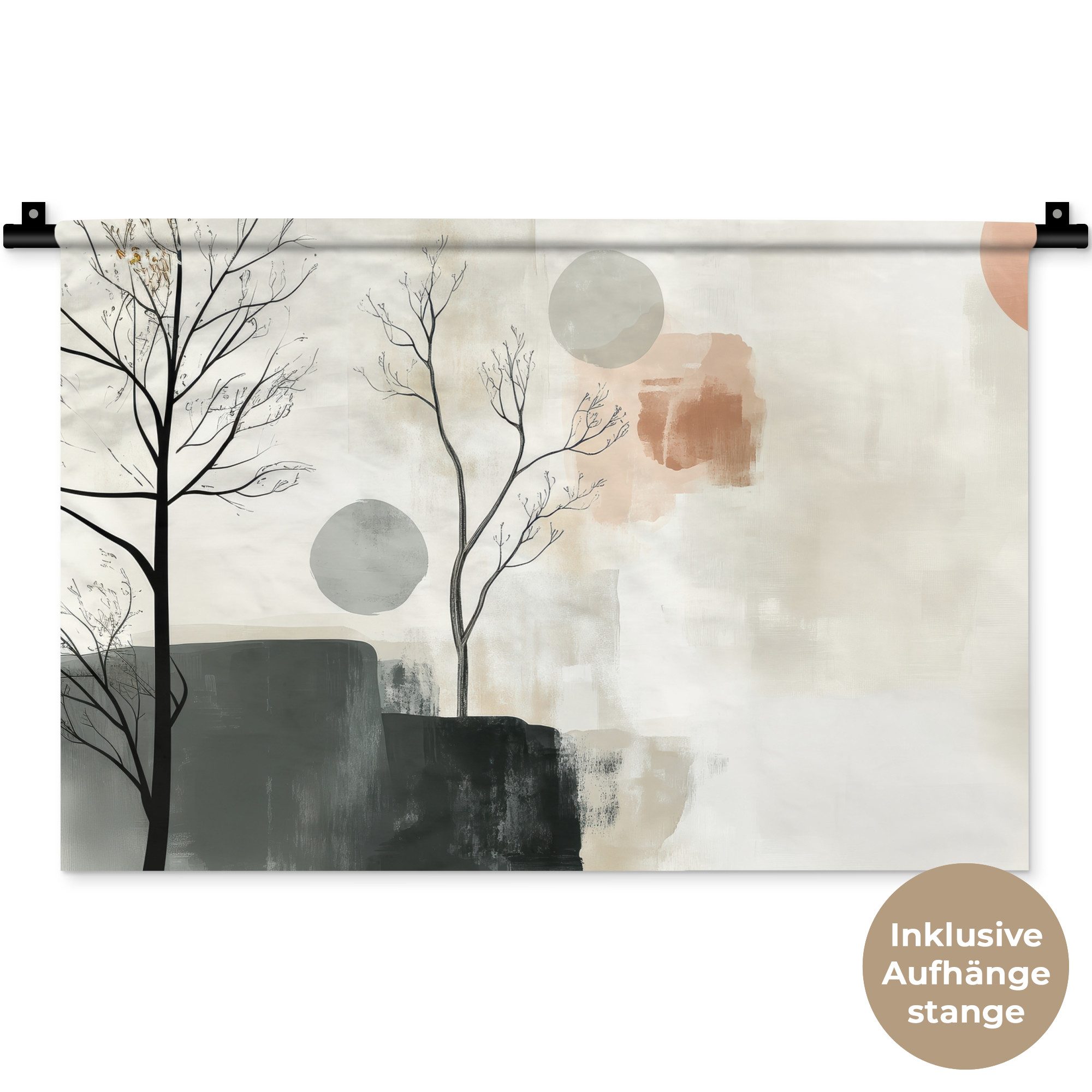 MuchoWow Wandteppich Wabi sabi - Beige - Pflanze, Rechteckig, Höhe: 3 mm, Wandteppich für Wohnzimmer, Schlafzimmer, 60x40 cm