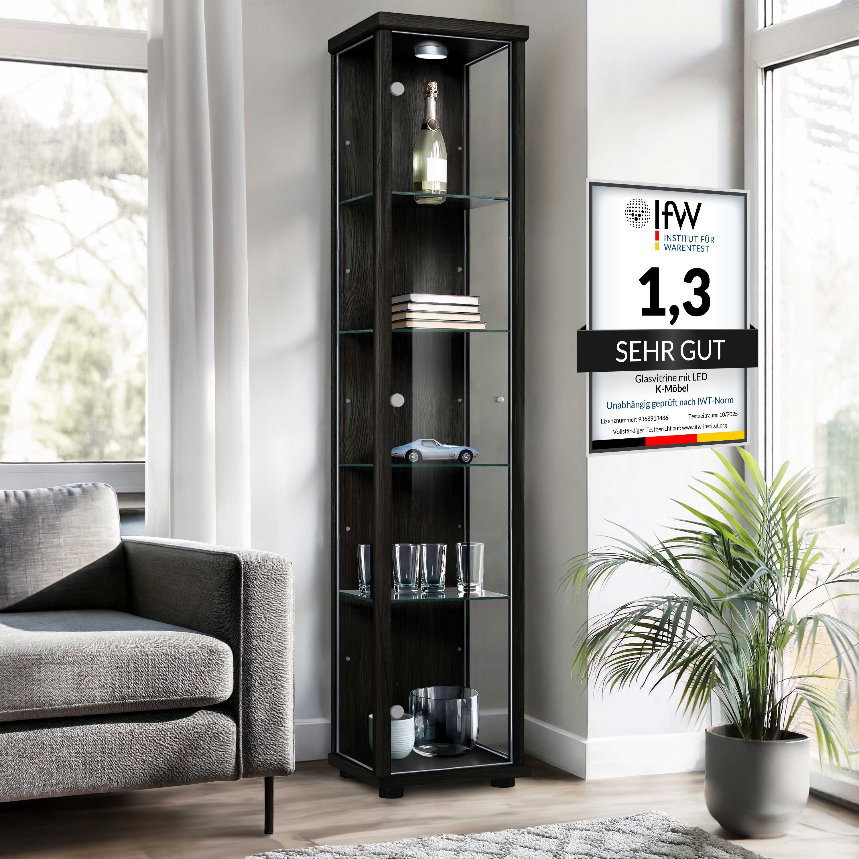 K-Möbel Glasvitrine C1014 (Glasvitrine (176x37x33 cm) mit 1 Glastür) Glasvi günstig online kaufen