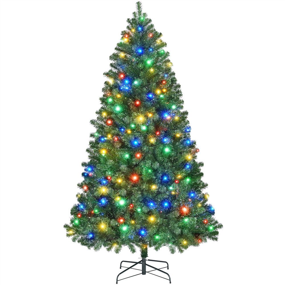 Yaheetech Künstlicher Weihnachtsbaum 152,5/183 cm (H), Fichte, LED Tannenbaum mit 9 Lichtmodi, mit Faltbarem Metallständer