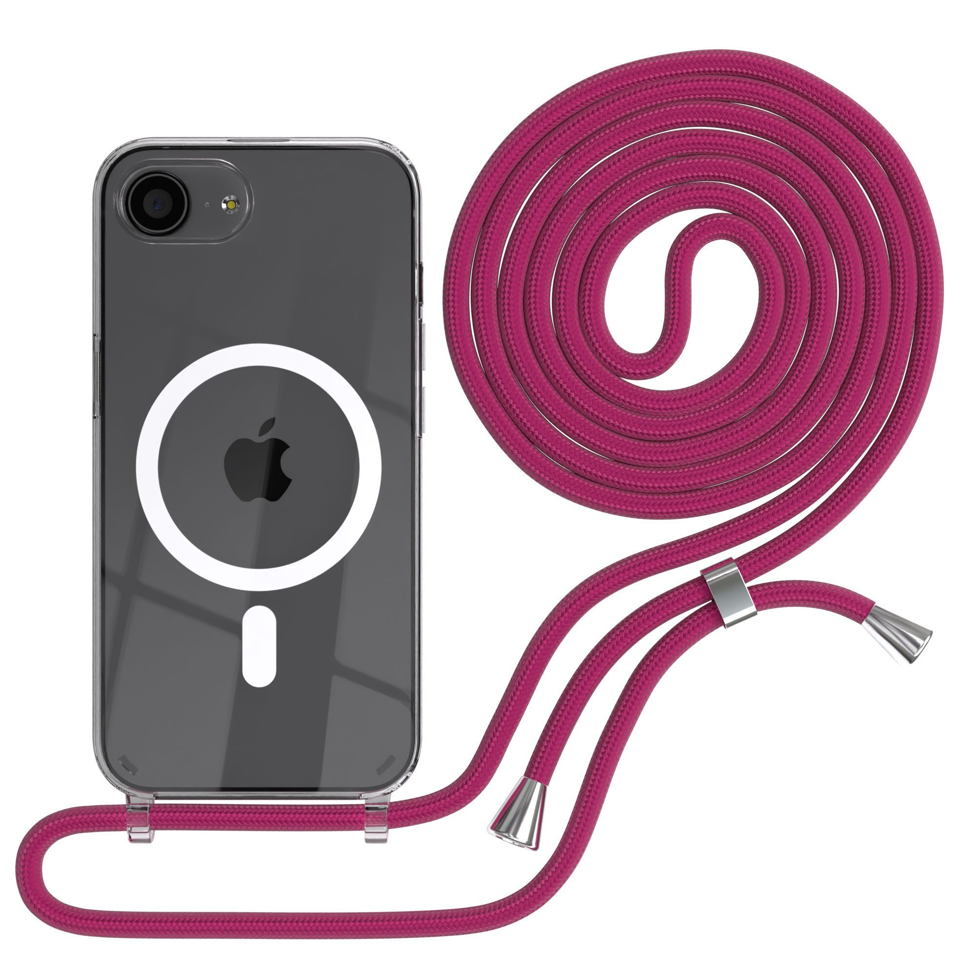 EAZY CASE Handykette mit Magsafe Hülle für Apple iPhone 16e 6,1 Zoll, Slimcover Festival Hülle Band Handyketten induktive Umhängehülle Pink
