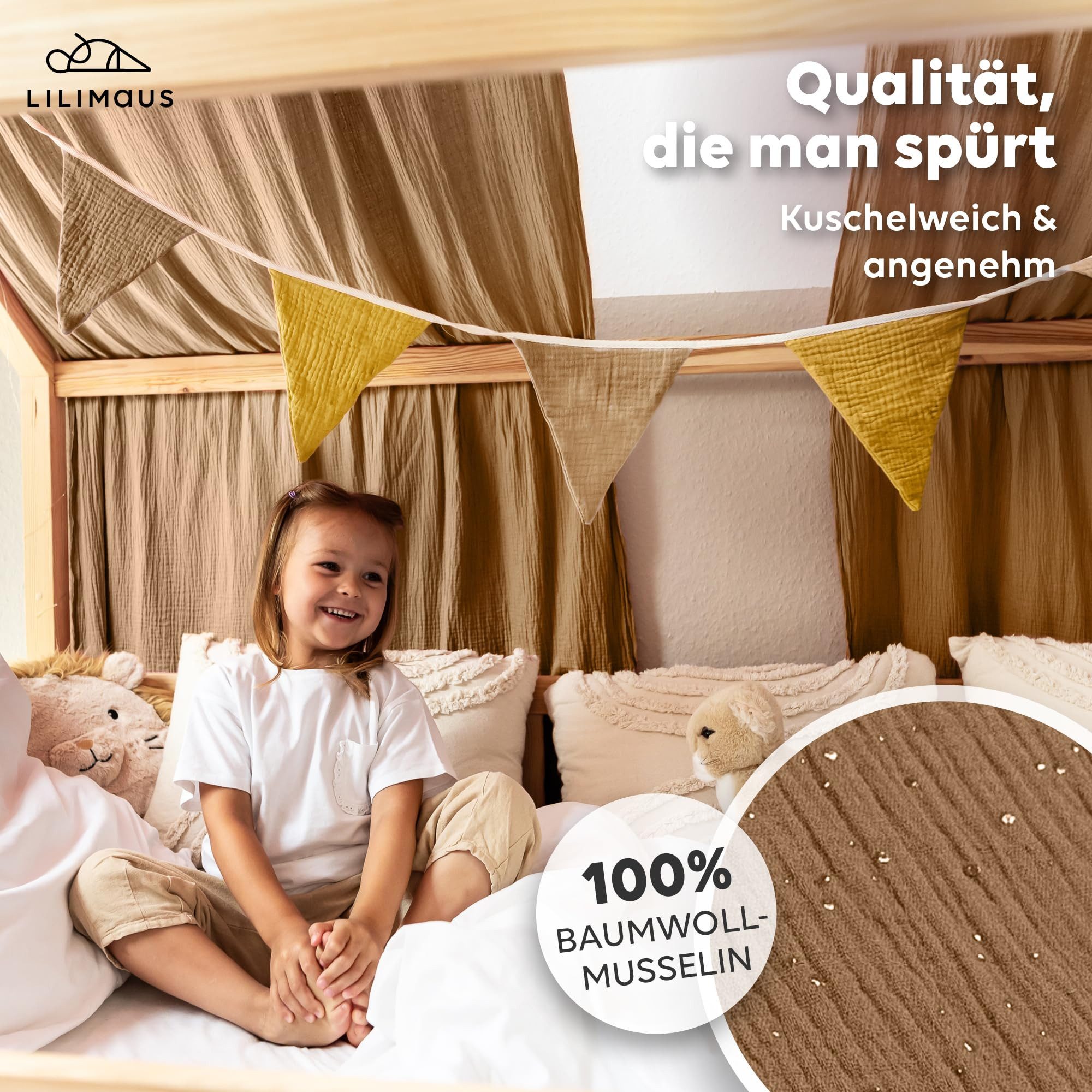 lilimaus Betthimmel Musselin Hausbett Himmel für Kinderzimmer mit Gold Appl günstig online kaufen