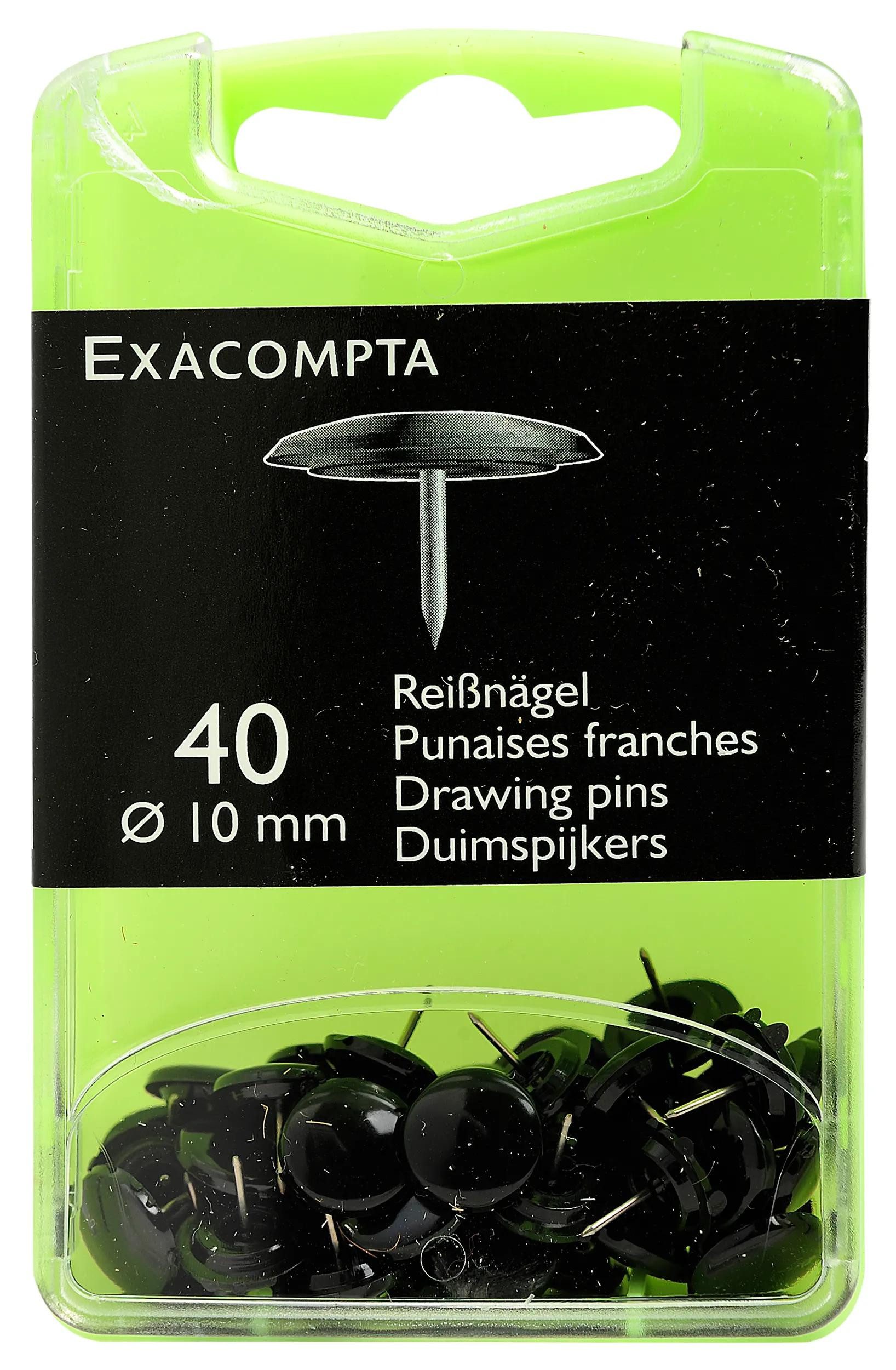EXACOMPTA Pinnnadel Blisterbox mit 40 Stück Reißnägeln, Ø10mm, Spitze 7mm, Schwarz, 14021E, Stossnadeln und Reissnägel