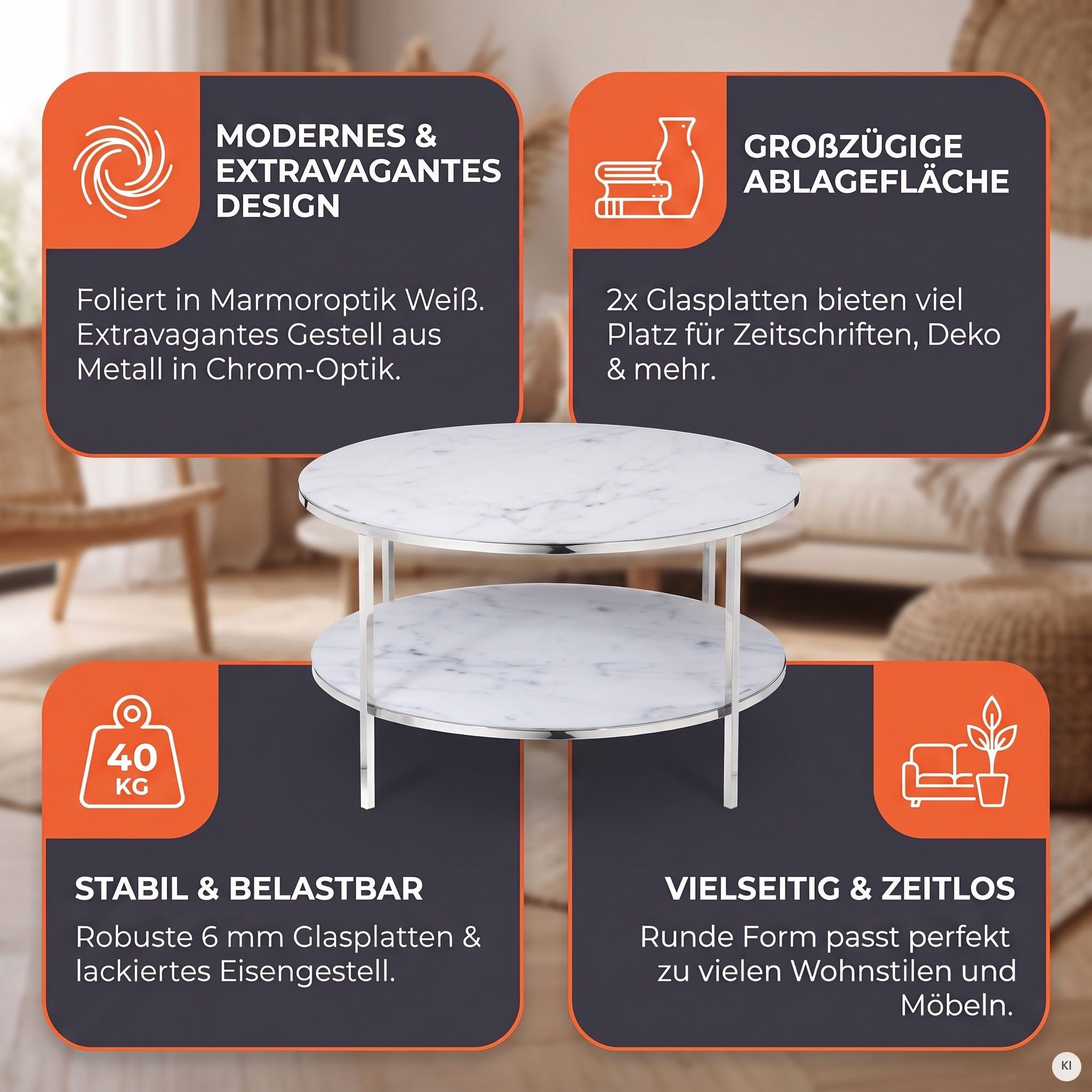 SalesFever Couchtisch Caorle Coffeetable im minimalistischen Stil, Eleganz trifft Stil: Tischplatten in Marmoroptik