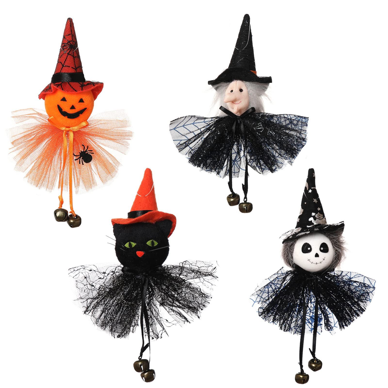 Sorvyzxn Hängedekoration 4er-Set Halloween-Anhänger Kleine Hängeanhänger (Kürbis, Geist, Kätzchen, Hexe Baumanhänger, Spukhaus-Requisiten,Halloween-Baumschmuck, Auch als Halloween-Geschenk, 4 St), für die Dekoration einer Halloween-Mottoparty